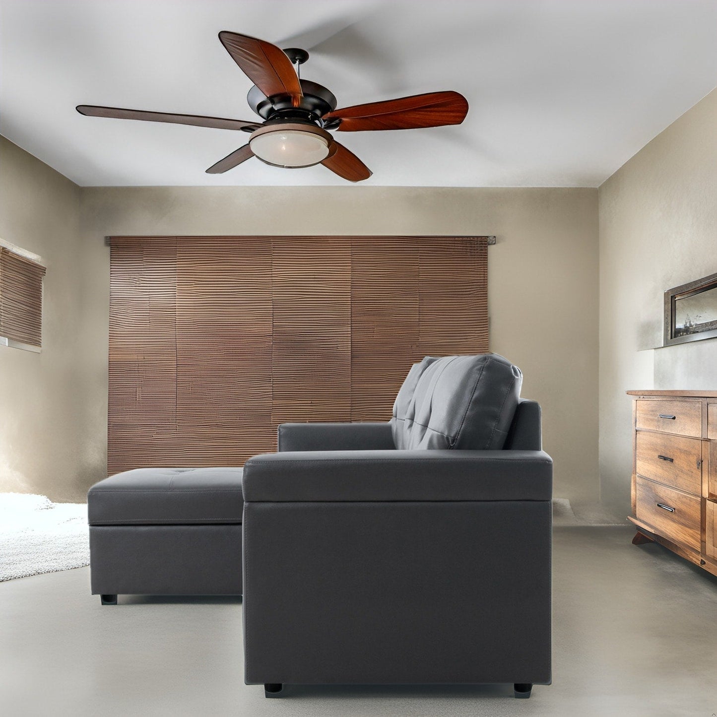 Divano componibile reversibile con letto estraibile, chaise longue con vano portaoggetti, gambe resistenti,