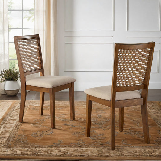 Sgabelli da pranzo Ronda con schienale in vimini e rivestimento in lino beige (confezione da 2)