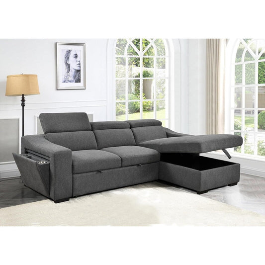 Roomfitters 103 Divano componibile trasformabile con chaise longue contenitore, poggiatesta regolabili, divano letto angolare a forma di L, grigio scuro