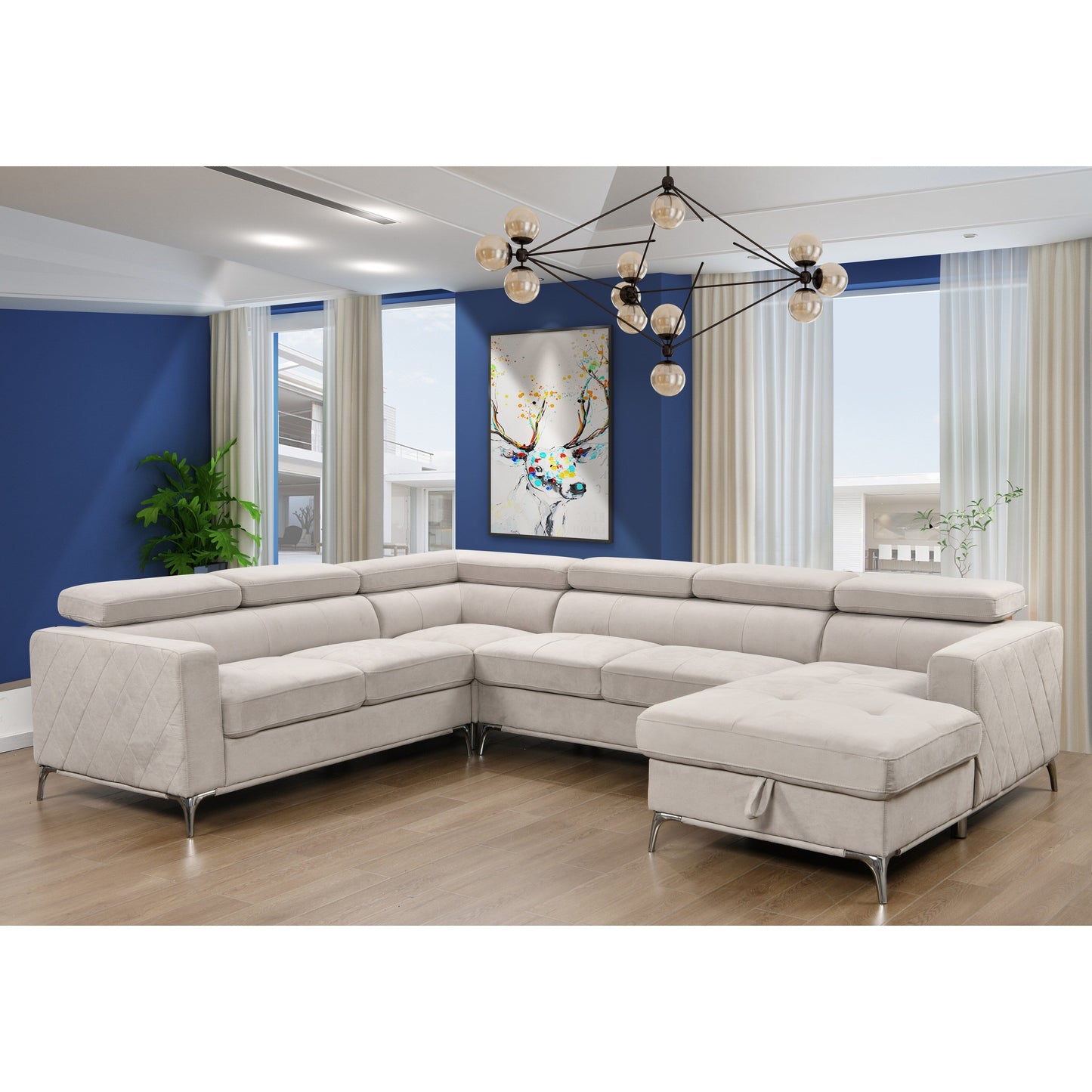 Roomfitters 122 Divano componibile extra large con chaise longue e vano portaoggetti, divano a forma di U contemporaneo a 7 posti.