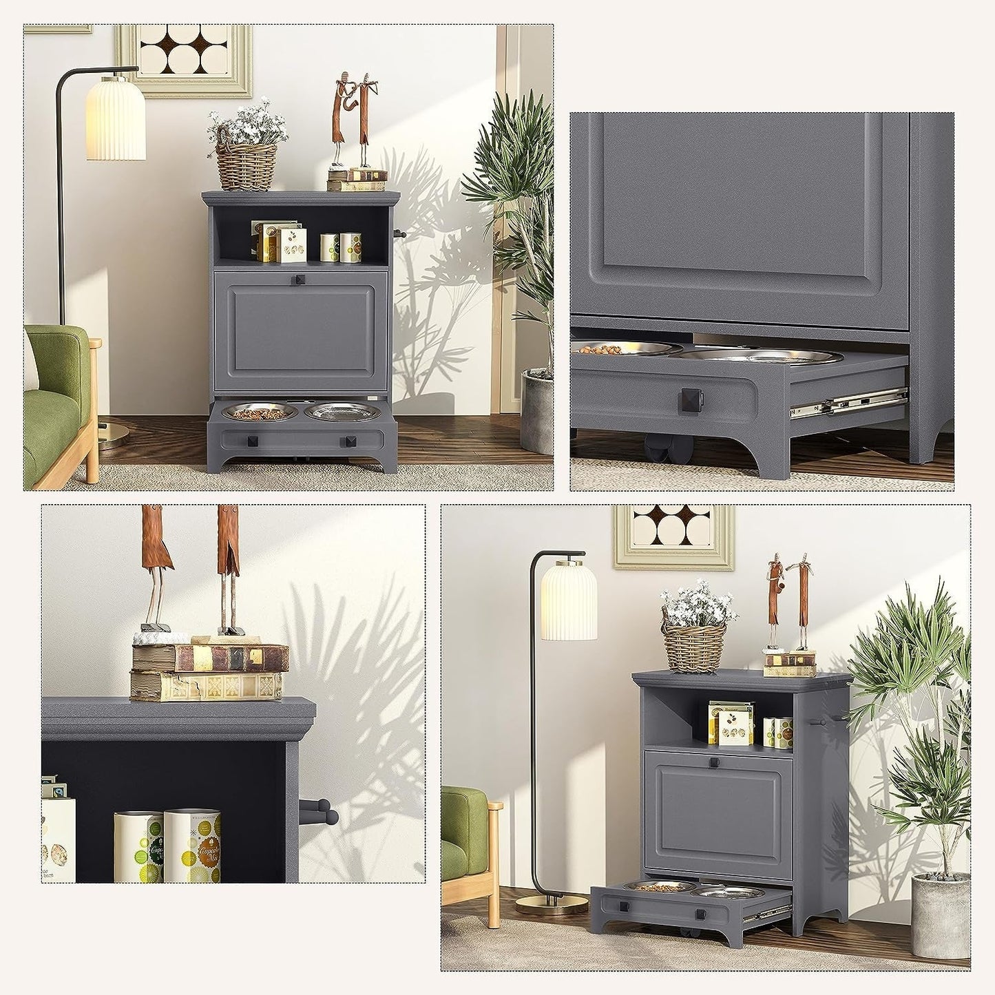 Stazione per la somministrazione del cibo al cane Roomfitters con 2 ciotole rialzate per cani, mobile porta-ciotole ribaltabile per animali domestici