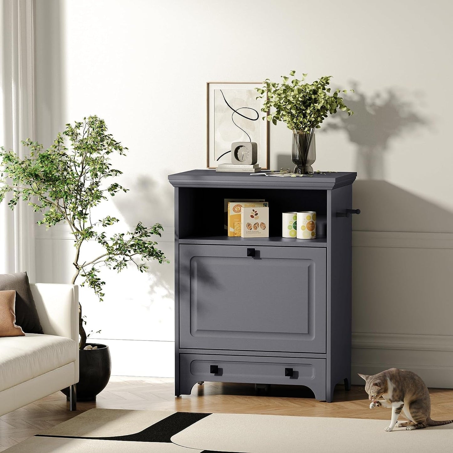 Stazione per la somministrazione del cibo al cane Roomfitters con 2 ciotole rialzate per cani, mobile porta-ciotole ribaltabile per animali domestici