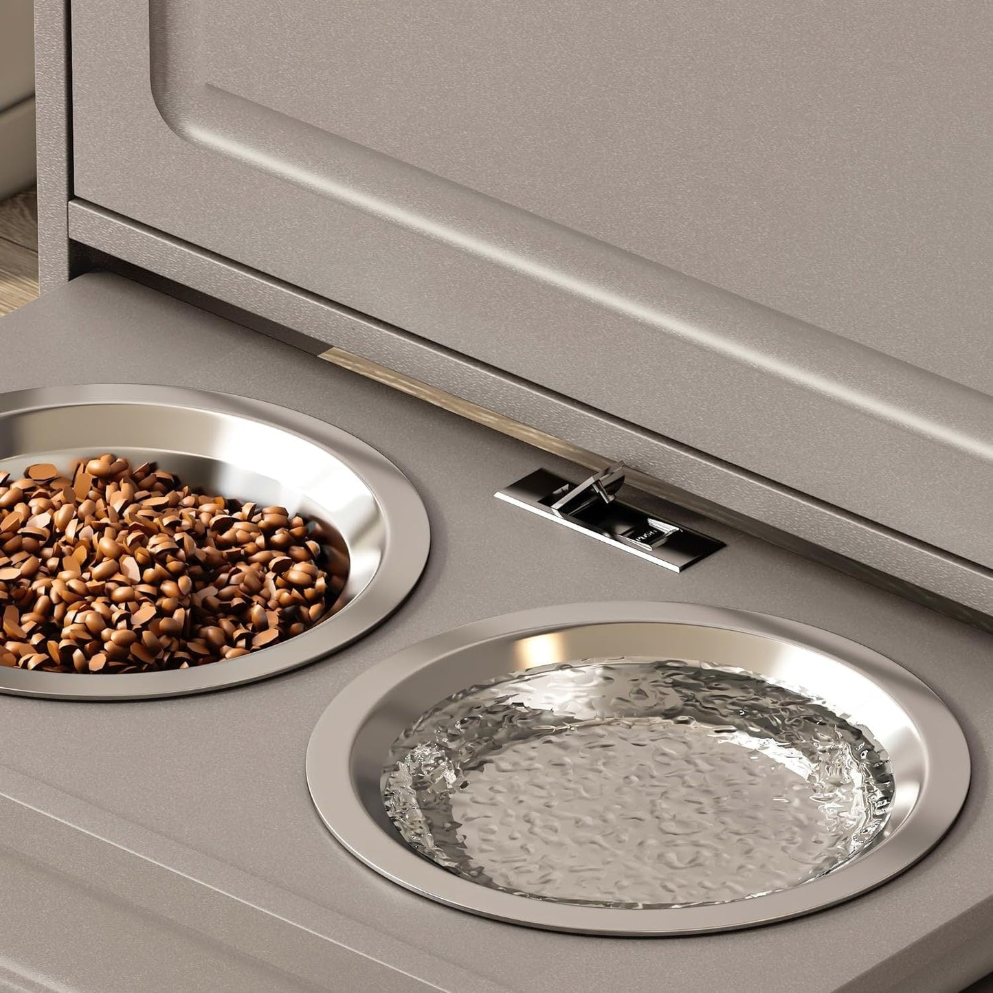 Stazione per la somministrazione del cibo al cane Roomfitters con 2 ciotole rialzate per cani, mobile porta-ciotole ribaltabile per animali domestici