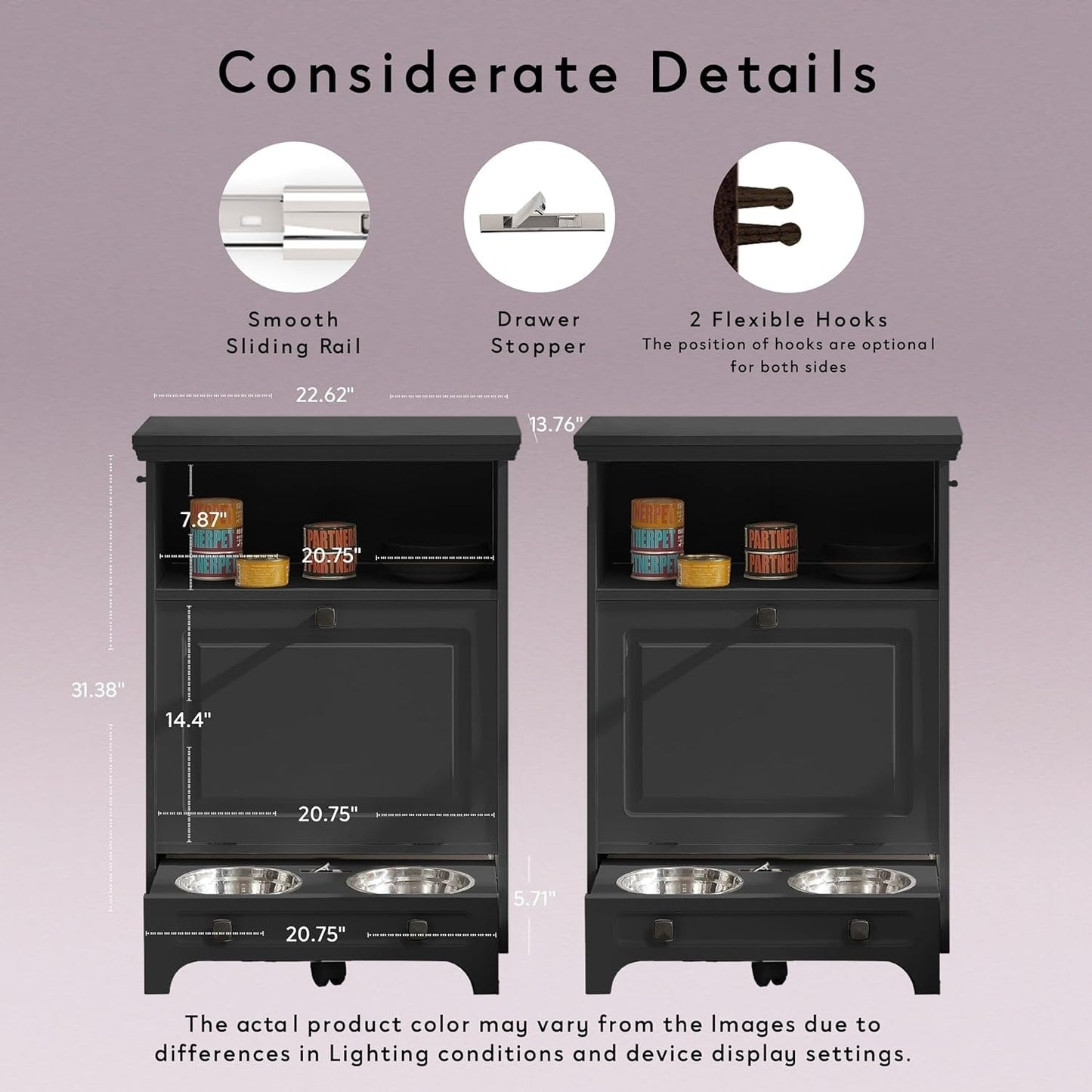 Stazione per la somministrazione del cibo al cane Roomfitters con 2 ciotole rialzate per cani, mobile porta-ciotole ribaltabile per animali domestici