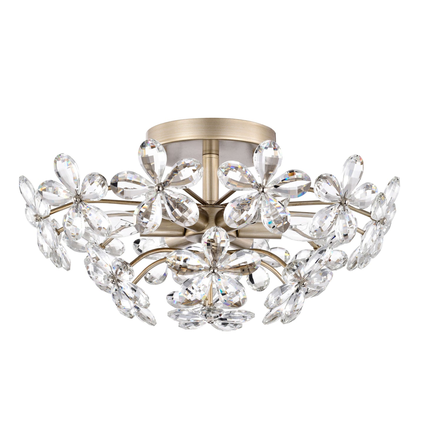 Rosa Lampada a soffitto a 6 luci con cristalli di champagne color argento spazzolato - 45 cm di diametro x 22 cm di altezza