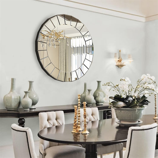 Specchio decorativo da parete rotondo in vetro con finiture veneziane ornate - 32x32