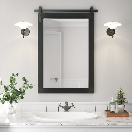 Specchio da parete in stile rustico, specchio da bagno in stile farmhouse, specchio da ripostiglio, specchio da trucco con cornice in legno (1 pezzo)