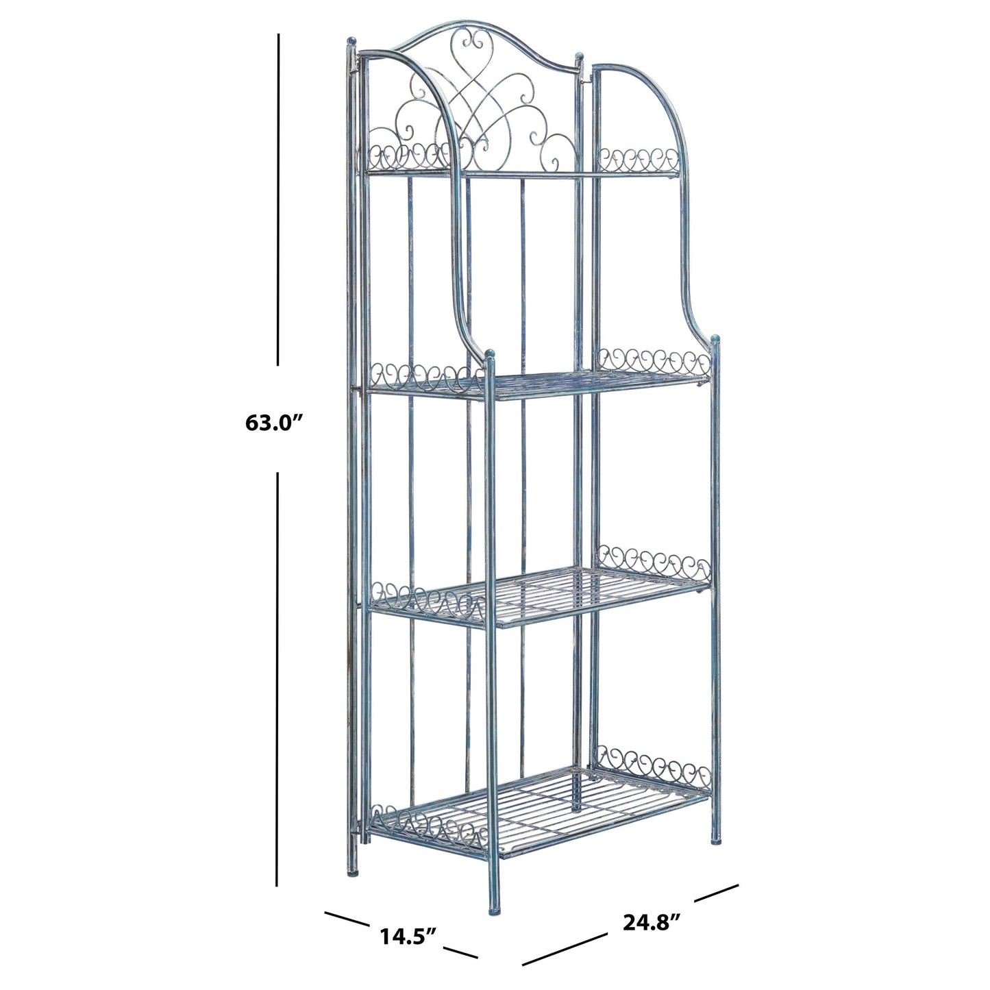 SAFAVIEH Bryn Bakers Rack da esterno in ferro battuto in stile vittoriano a 4 ripiani - 63,5 cm L x 38,1 cm P x 160 cm A - 63,5L x 38,1P x 160A