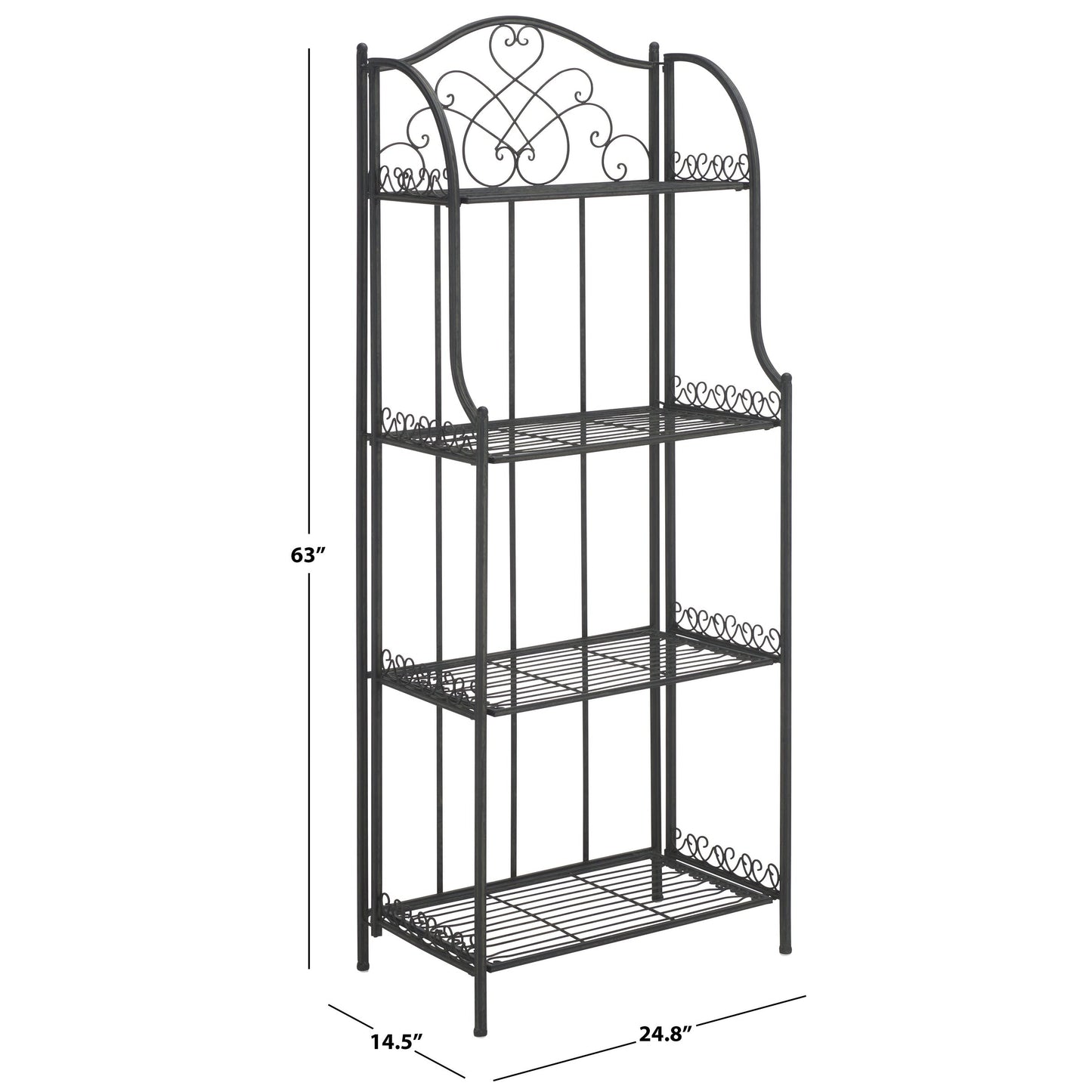 SAFAVIEH Bryn Bakers Rack da esterno in ferro battuto in stile vittoriano a 4 ripiani - 63,5 cm L x 38,1 cm P x 160 cm A - 63,5L x 38,1P x 160A