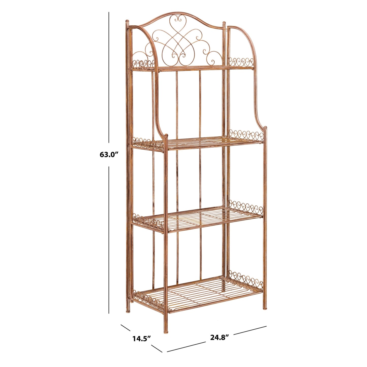 SAFAVIEH Bryn Bakers Rack da esterno in ferro battuto in stile vittoriano a 4 ripiani - 63,5 cm L x 38,1 cm P x 160 cm A - 63,5L x 38,1P x 160A