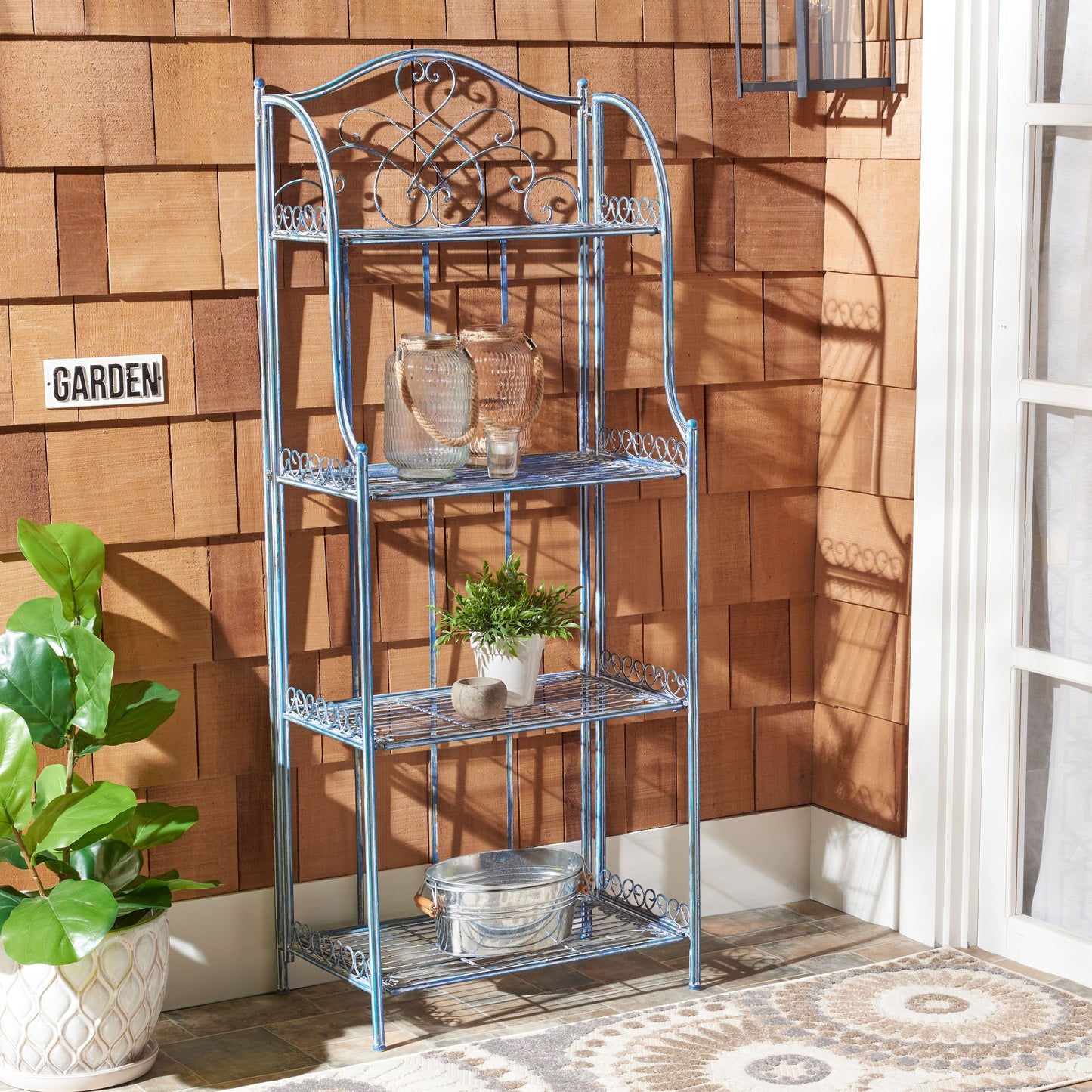 SAFAVIEH Bryn Bakers Rack da esterno in ferro battuto in stile vittoriano a 4 ripiani - 63,5 cm L x 38,1 cm P x 160 cm A - 63,5L x 38,1P x 160A