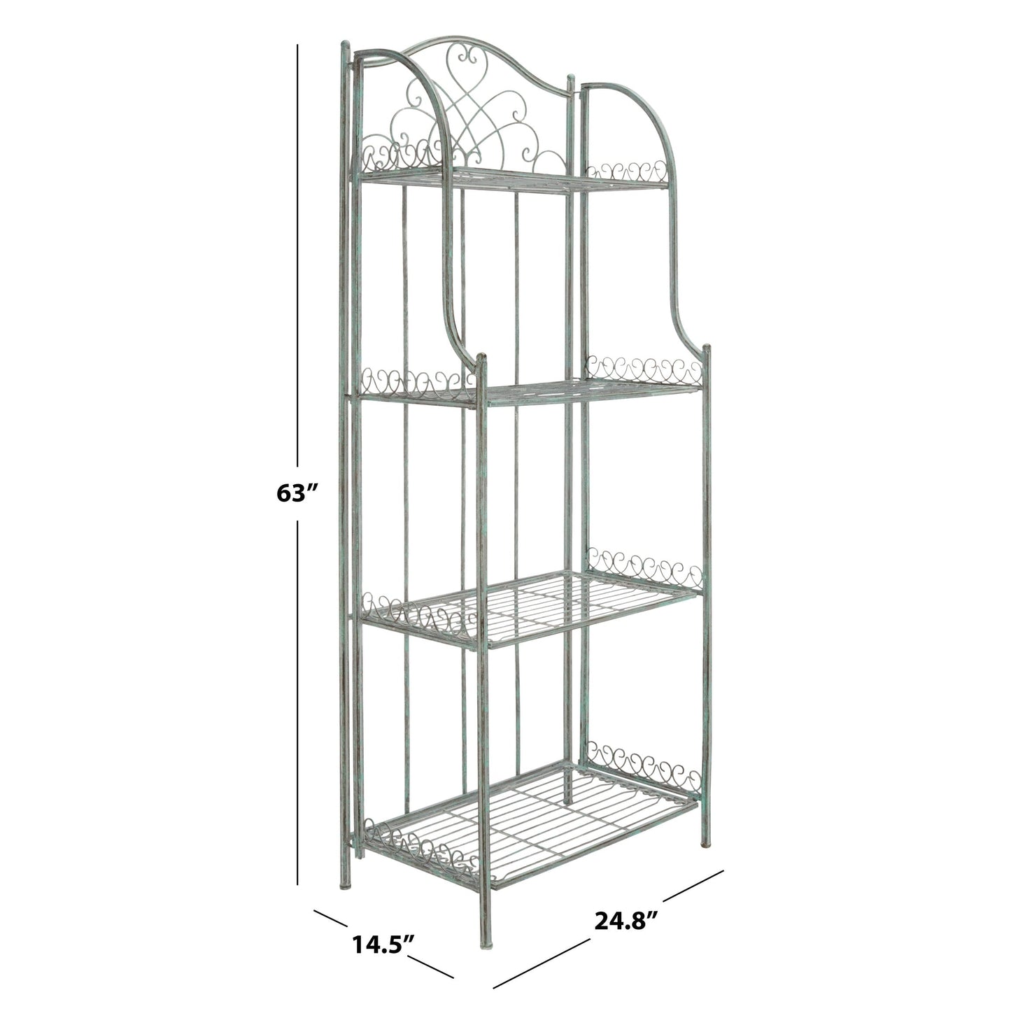 SAFAVIEH Bryn Bakers Rack da esterno in ferro battuto in stile vittoriano a 4 ripiani - 63,5 cm L x 38,1 cm P x 160 cm A - 63,5L x 38,1P x 160A