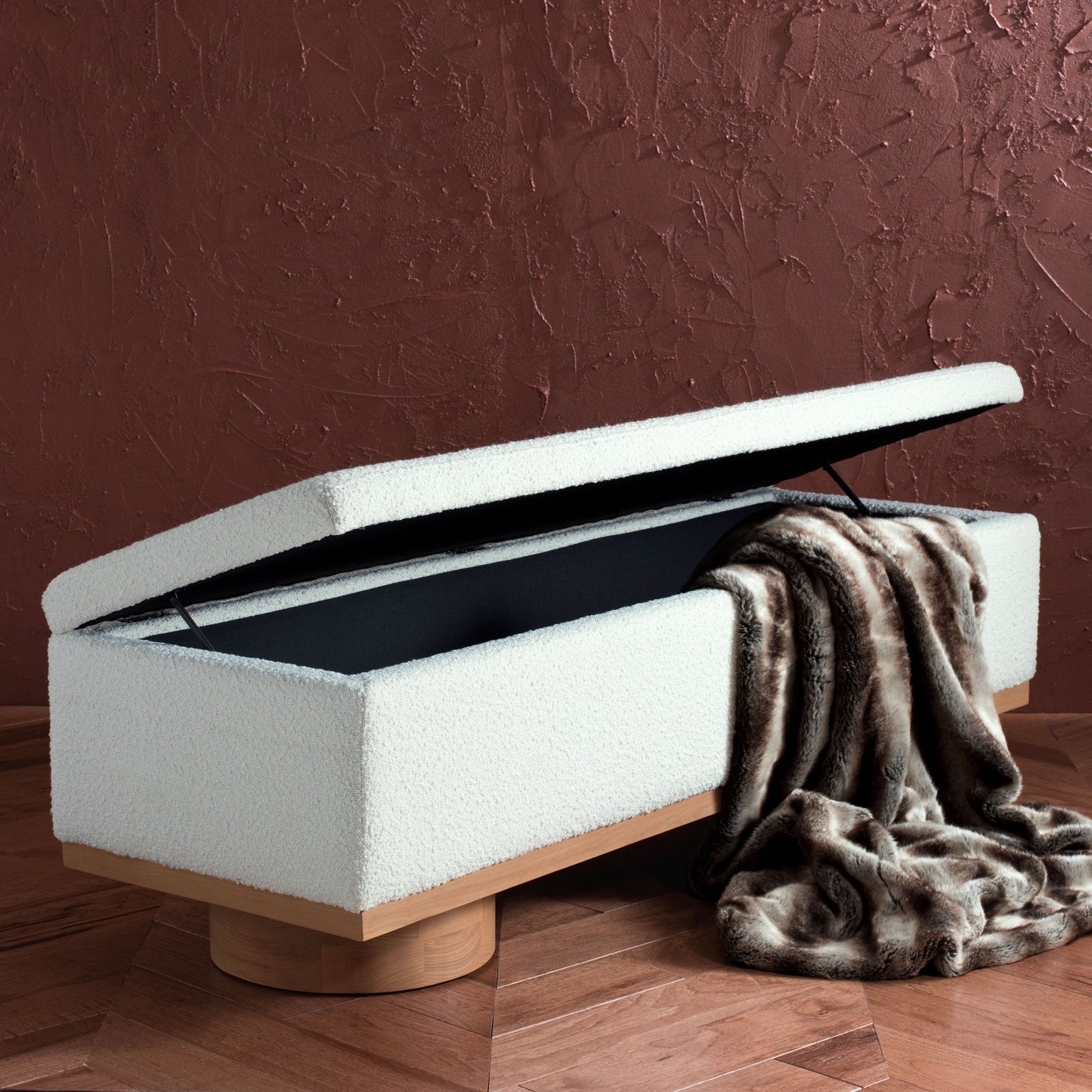 SAFAVIEH Couture Sunneva Boucle Storage Bench - 155 cm L x 51 cm P x 48 cm A - 155Lx51Px48A