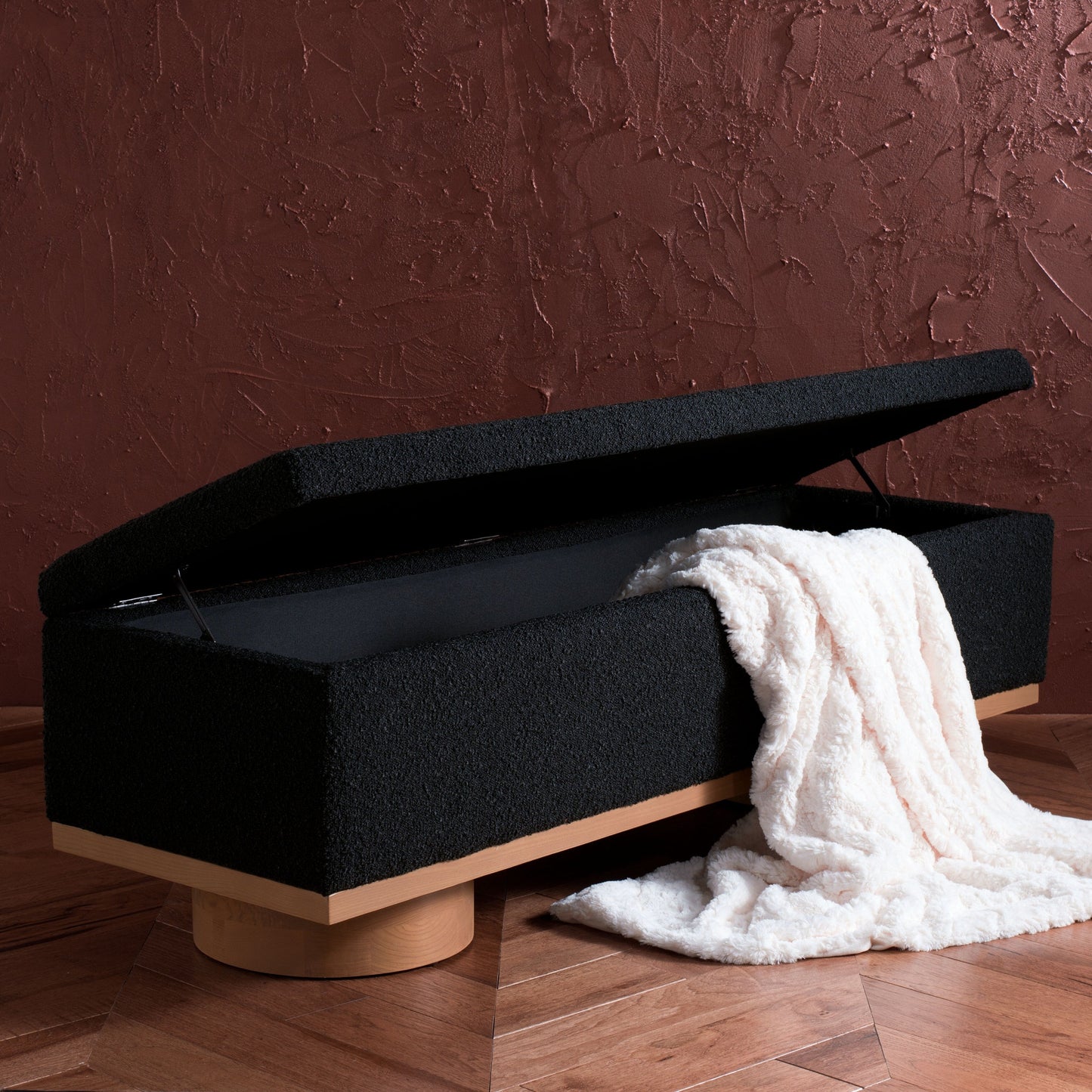 SAFAVIEH Couture Sunneva Boucle Storage Bench - 155 cm L x 51 cm P x 48 cm A - 155Lx51Px48A