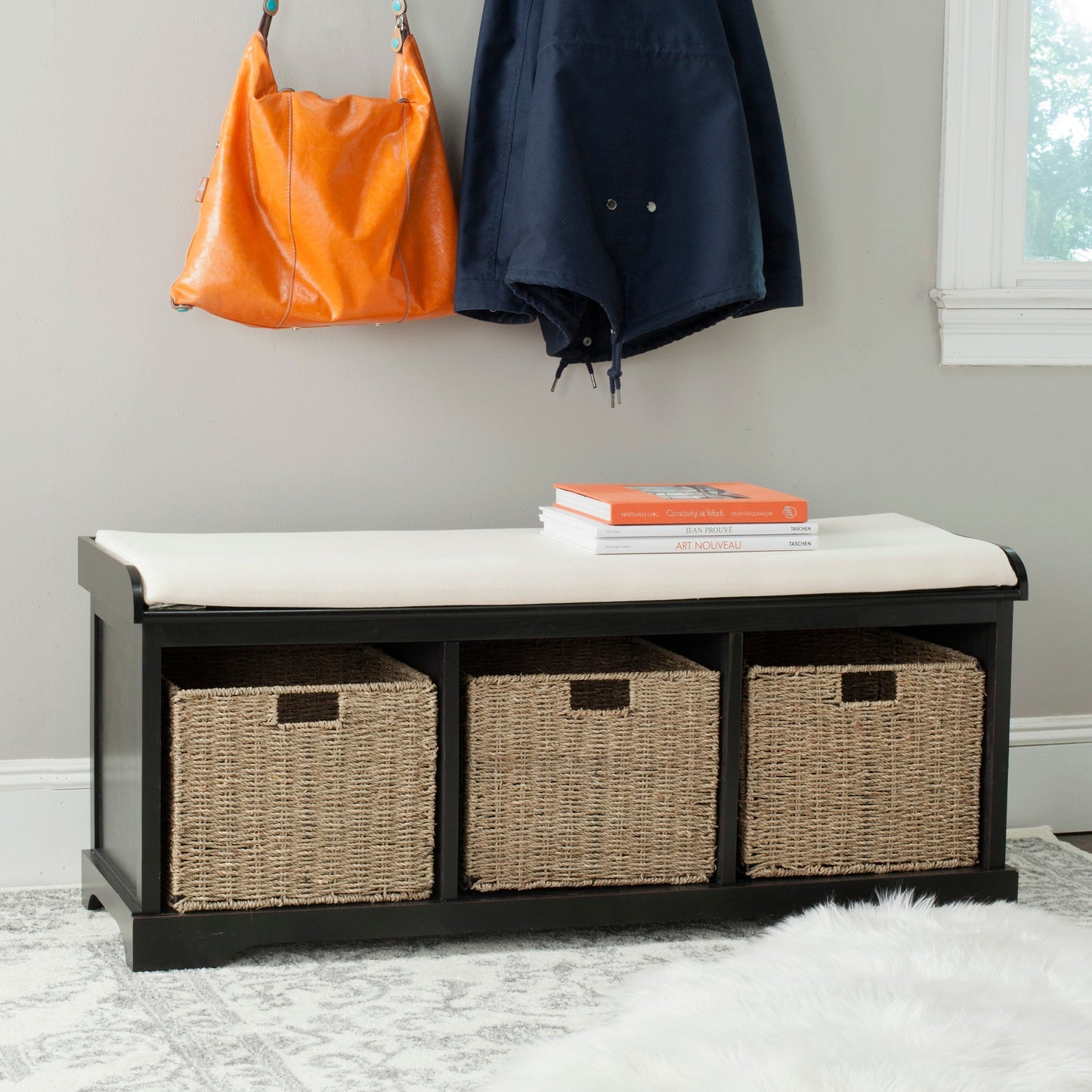 SAFAVIEH Eola Grey/ White Storage Bench - 47 x 16.1 x 19.9 - 47Lx16Px20A (L=lunghezza, P=profondità, A=altezza)