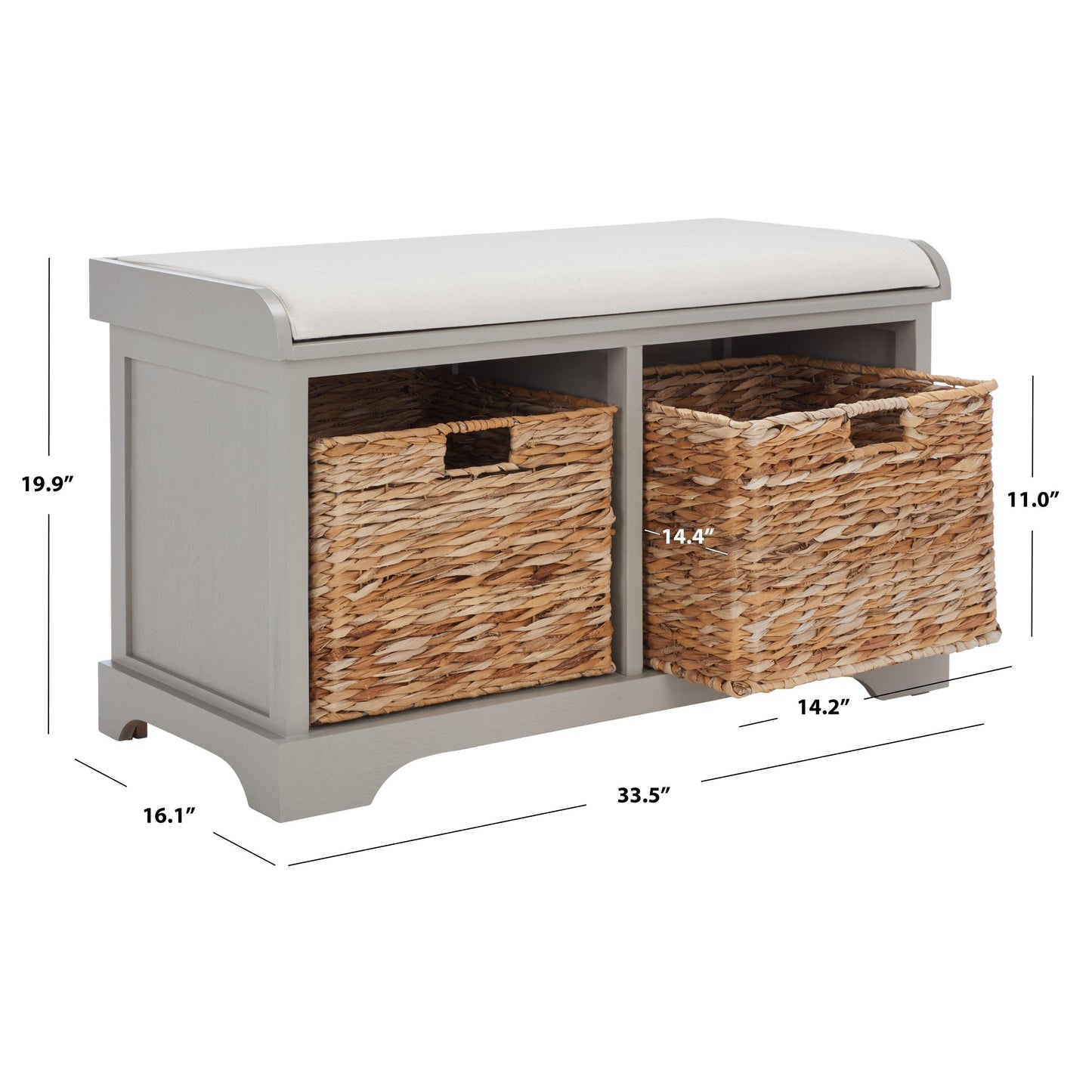 SAFAVIEH Euphemia - Panca con cestino portaoggetti intrecciato, marrone - 33,5 x 16,1 x 19,9 - 34Lx16Px20H