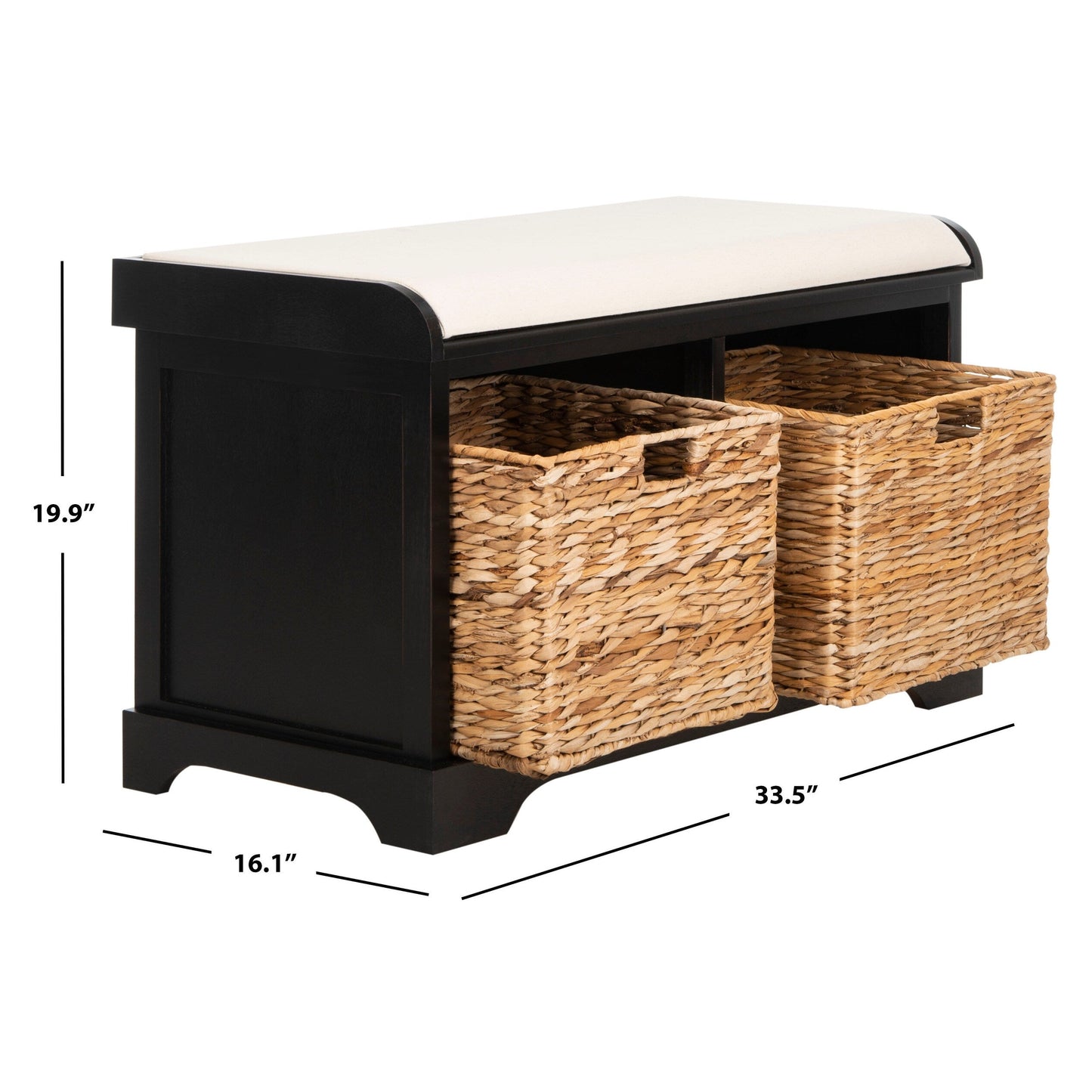SAFAVIEH Euphemia - Panca con cestino portaoggetti intrecciato, marrone - 33,5 x 16,1 x 19,9 - 34Lx16Px20H