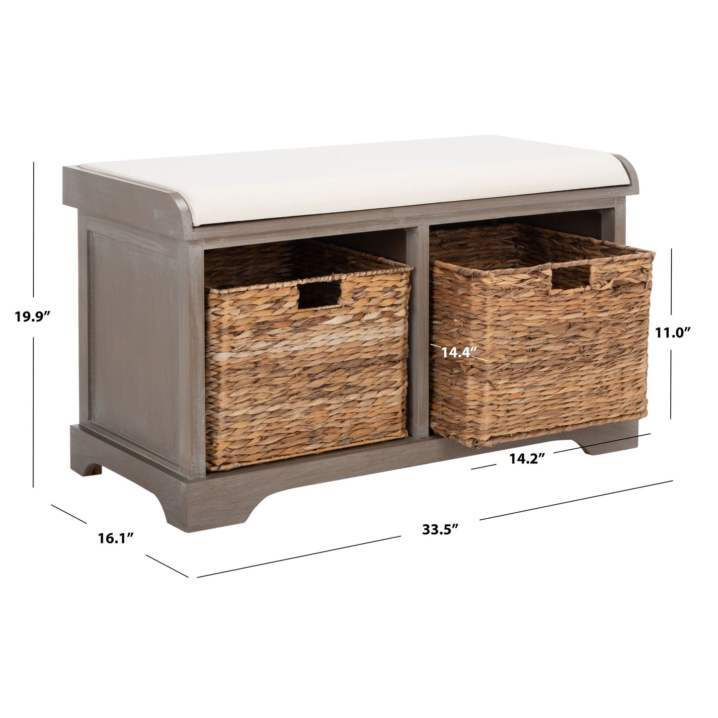SAFAVIEH Euphemia - Panca con cestino portaoggetti intrecciato, marrone - 33,5 x 16,1 x 19,9 - 34Lx16Px20H