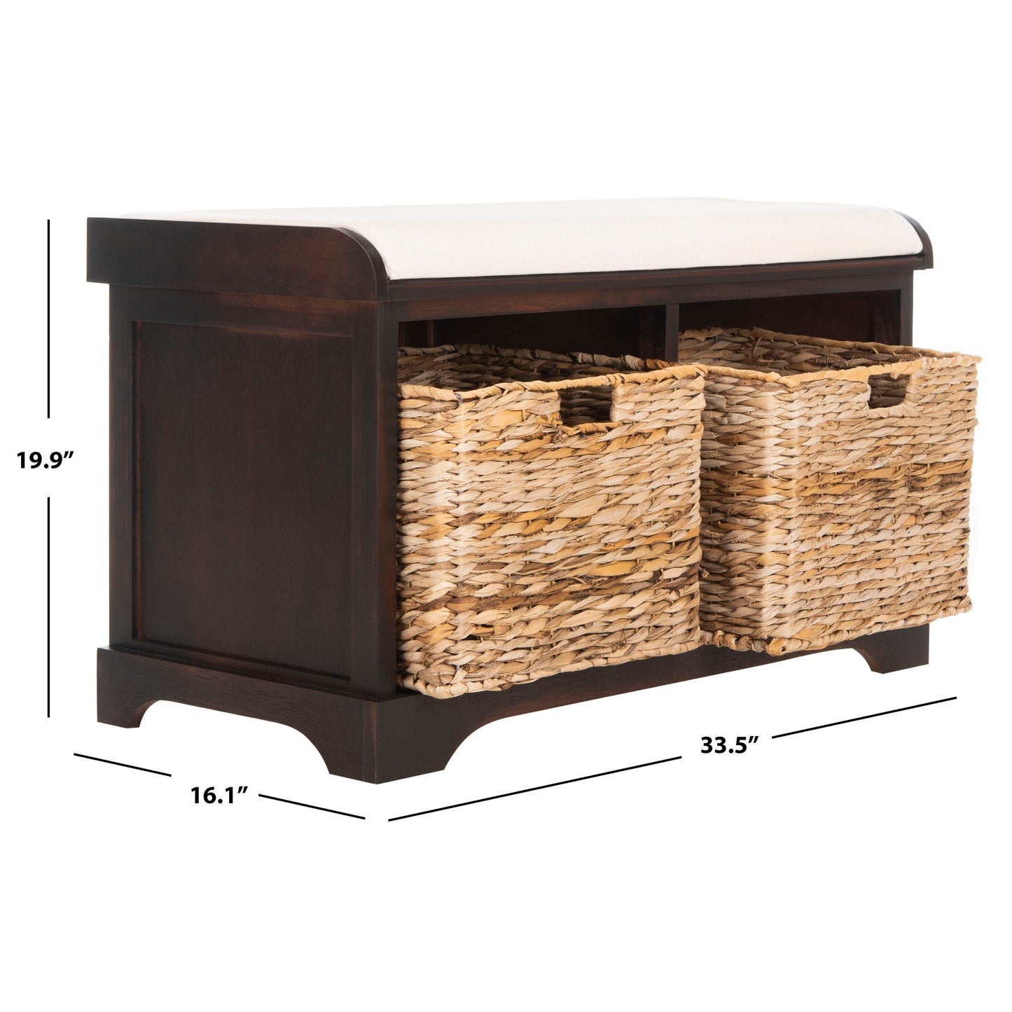 SAFAVIEH Euphemia - Panca con cestino portaoggetti intrecciato, marrone - 33,5 x 16,1 x 19,9 - 34Lx16Px20H