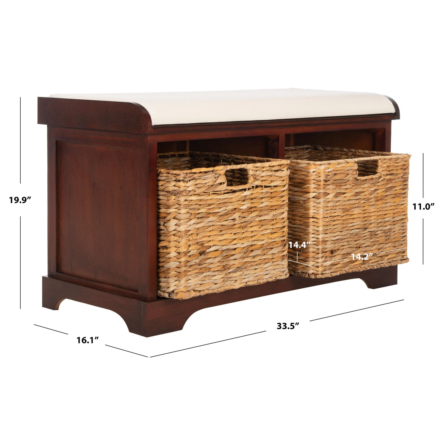 SAFAVIEH Euphemia - Panca con cestino portaoggetti intrecciato, marrone - 33,5 x 16,1 x 19,9 - 34Lx16Px20H