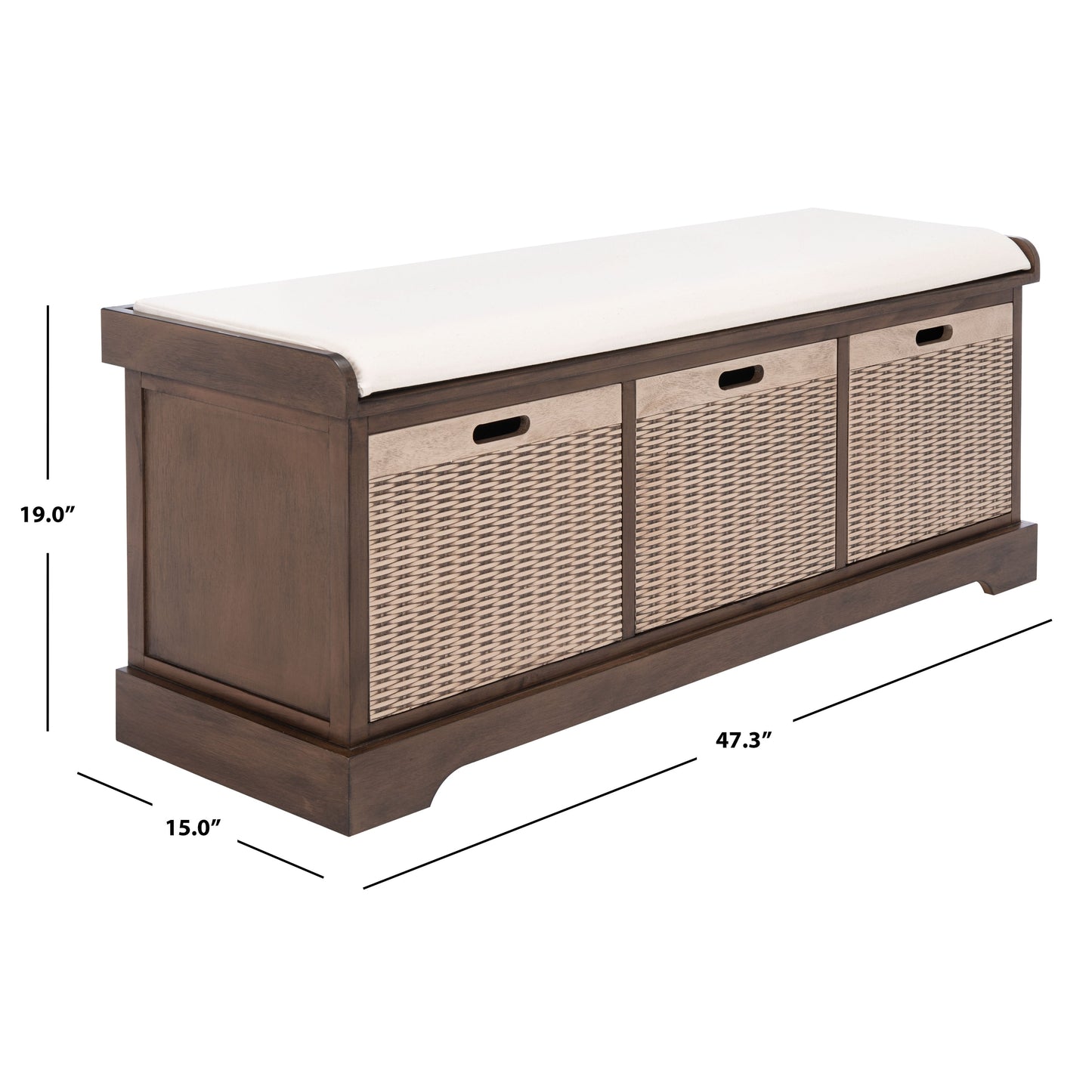 SAFAVIEH Fiorello panca con 3 cassetti e vano portaoggetti - 47,3 L x 38 P x 48 A - 47Lx38Px48A