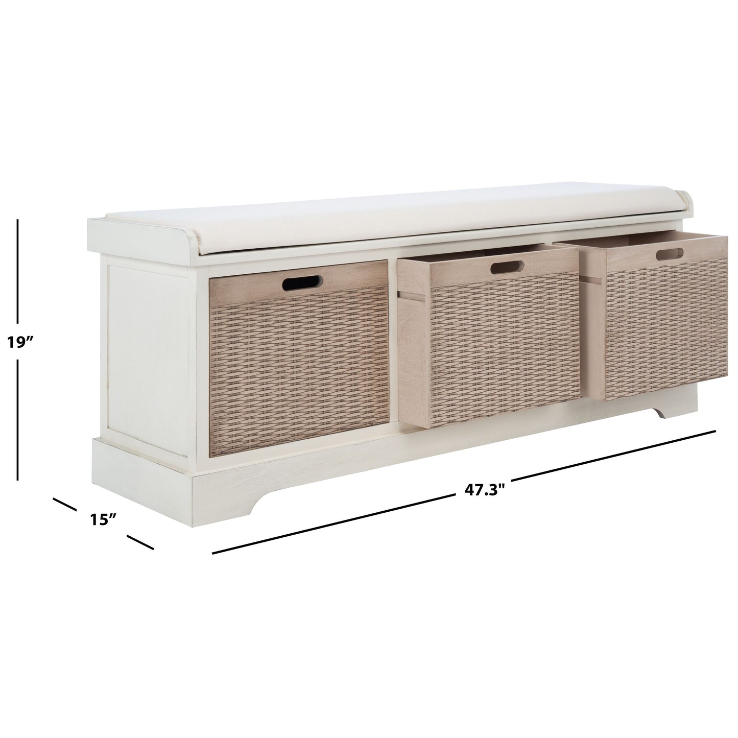 SAFAVIEH Fiorello panca con 3 cassetti e vano portaoggetti - 47,3 L x 38 P x 48 A - 47Lx38Px48A
