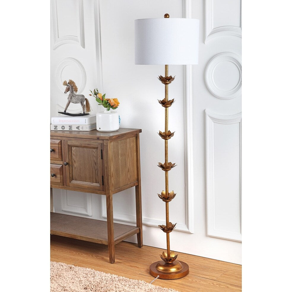 Lampada da terra a LED Doretha di SAFAVIEH Lighting, 64 pollici, foglia d'oro - 15 x 15 x 63,5 - Oro antico - 15Lx15Px64H