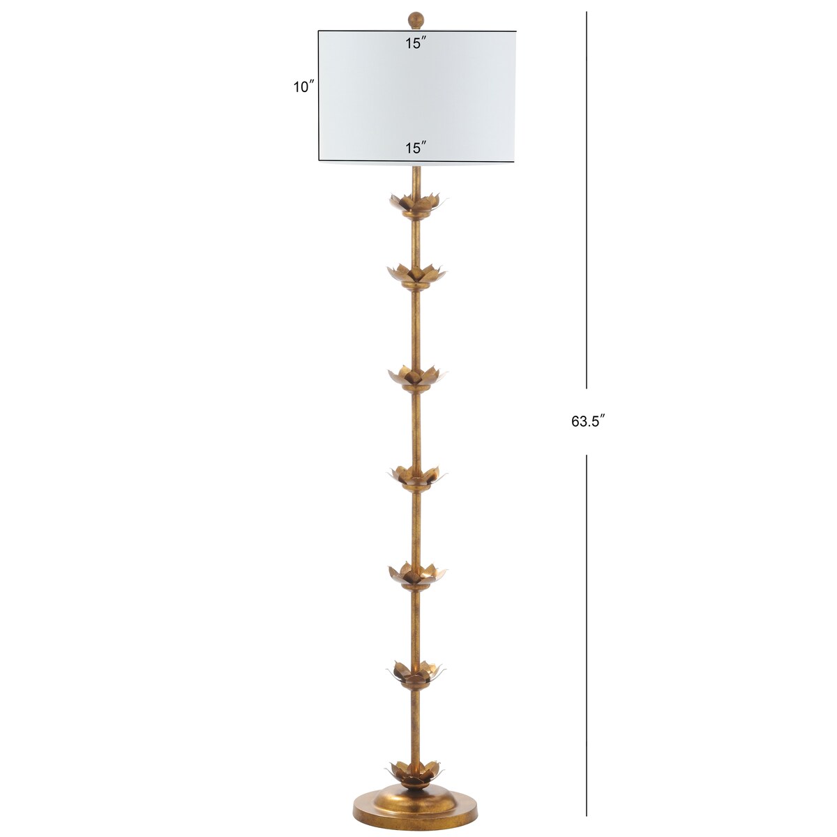 Lampada da terra a LED Doretha di SAFAVIEH Lighting, 64 pollici, foglia d'oro - 15 x 15 x 63,5 - Oro antico - 15Lx15Px64H