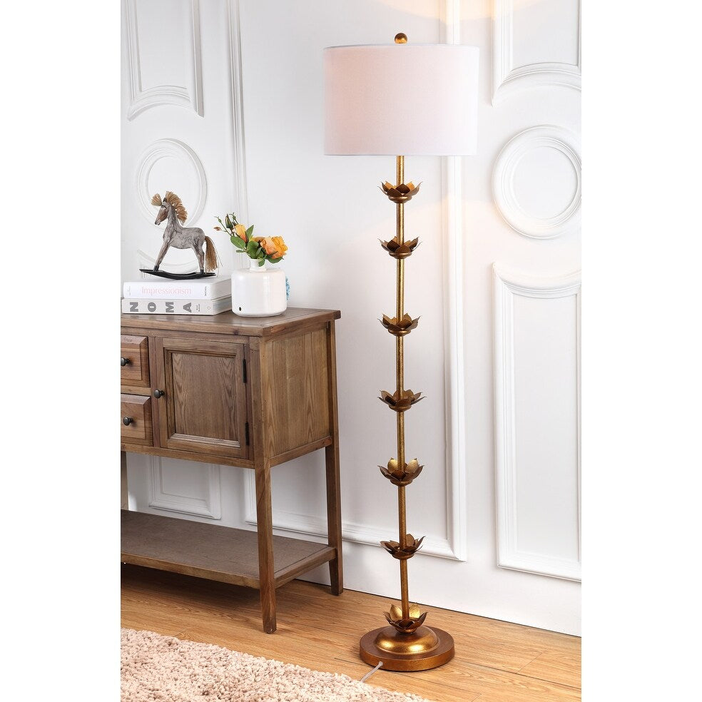 Lampada da terra a LED Doretha di SAFAVIEH Lighting, 64 pollici, foglia d'oro - 15 x 15 x 63,5 - Oro antico - 15Lx15Px64H