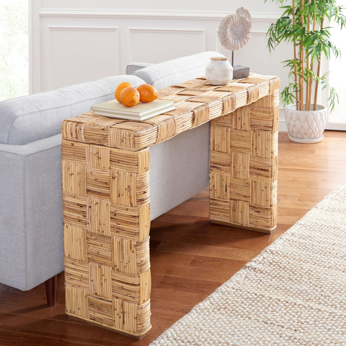 SAFAVIEH Mindel Tavolo Console in Rattan - 51Lx35Px81H