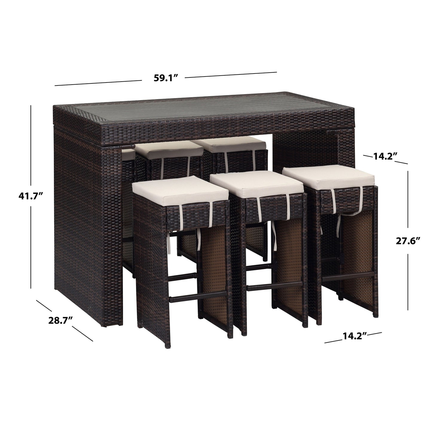 Set da Bar da Esterno Euda di SAFAVIEH (7 pezzi) - 73,7x150x107 cm (L x P x A)