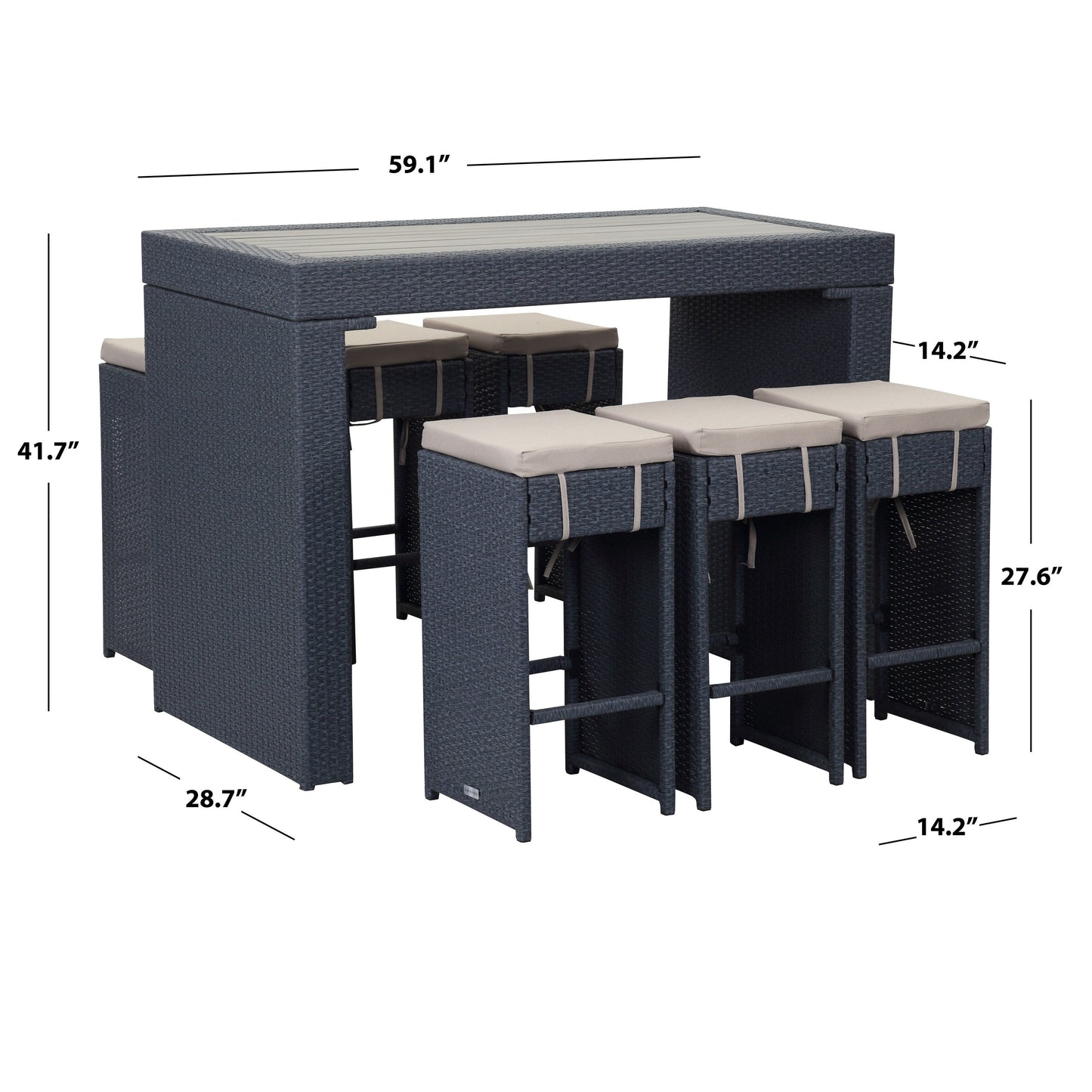 Set da Bar da Esterno Euda di SAFAVIEH (7 pezzi) - 73,7x150x107 cm (L x P x A)