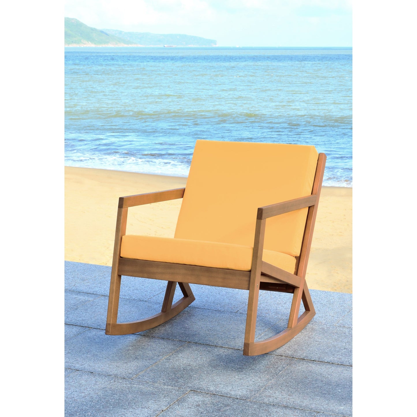 Sedia a dondolo da esterno Makaila di SAFAVIEH con cuscino - 66L x 79P x 97H (cm)