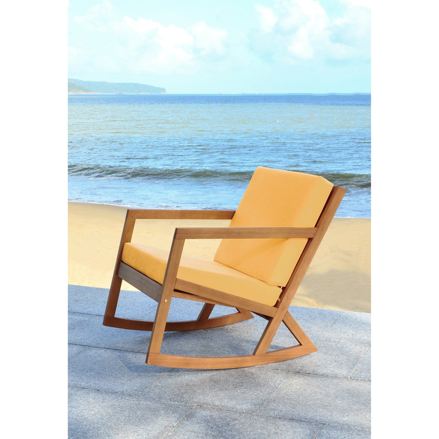 Sedia a dondolo da esterno Makaila di SAFAVIEH con cuscino - 66L x 79P x 97H (cm)