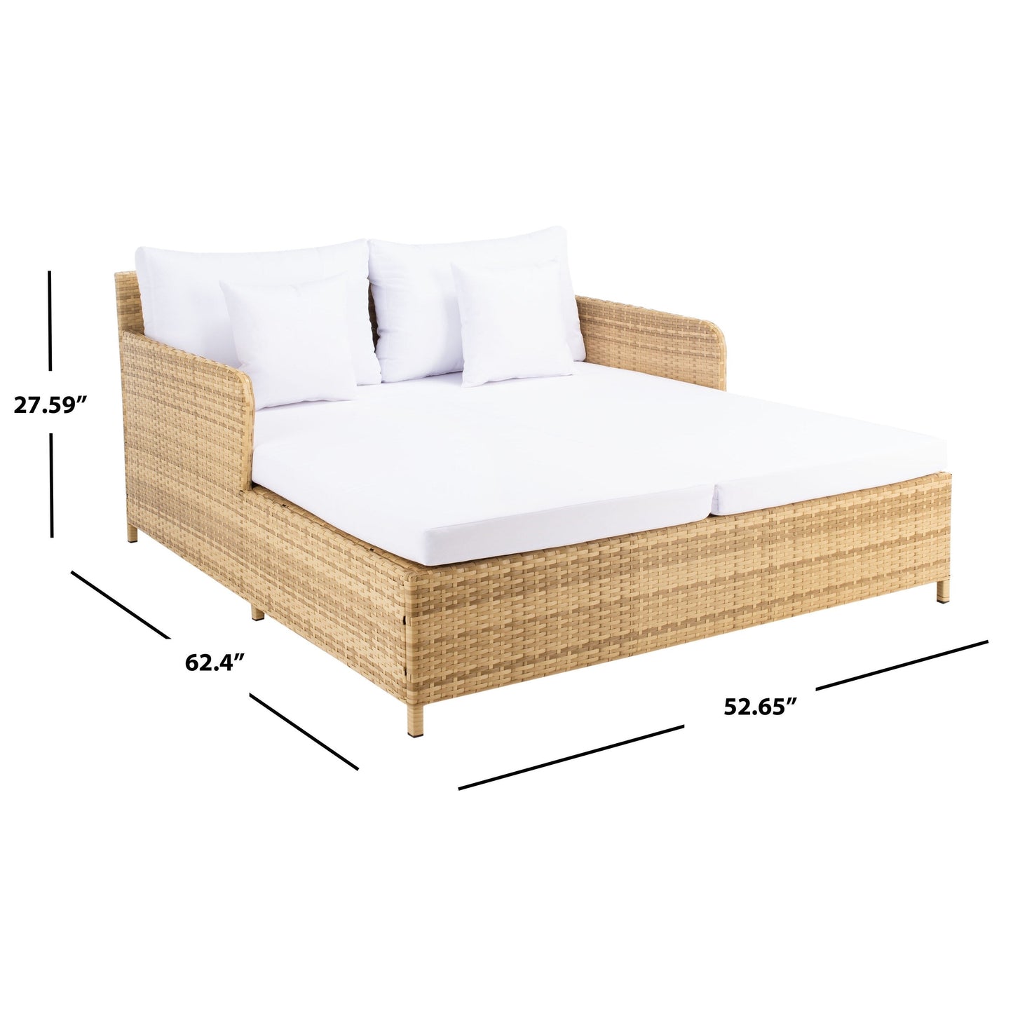 Daybed da esterno in vimini Taniyah di SAFAVIEH con cuscini e imbottiture - 53L x 28P x 62H