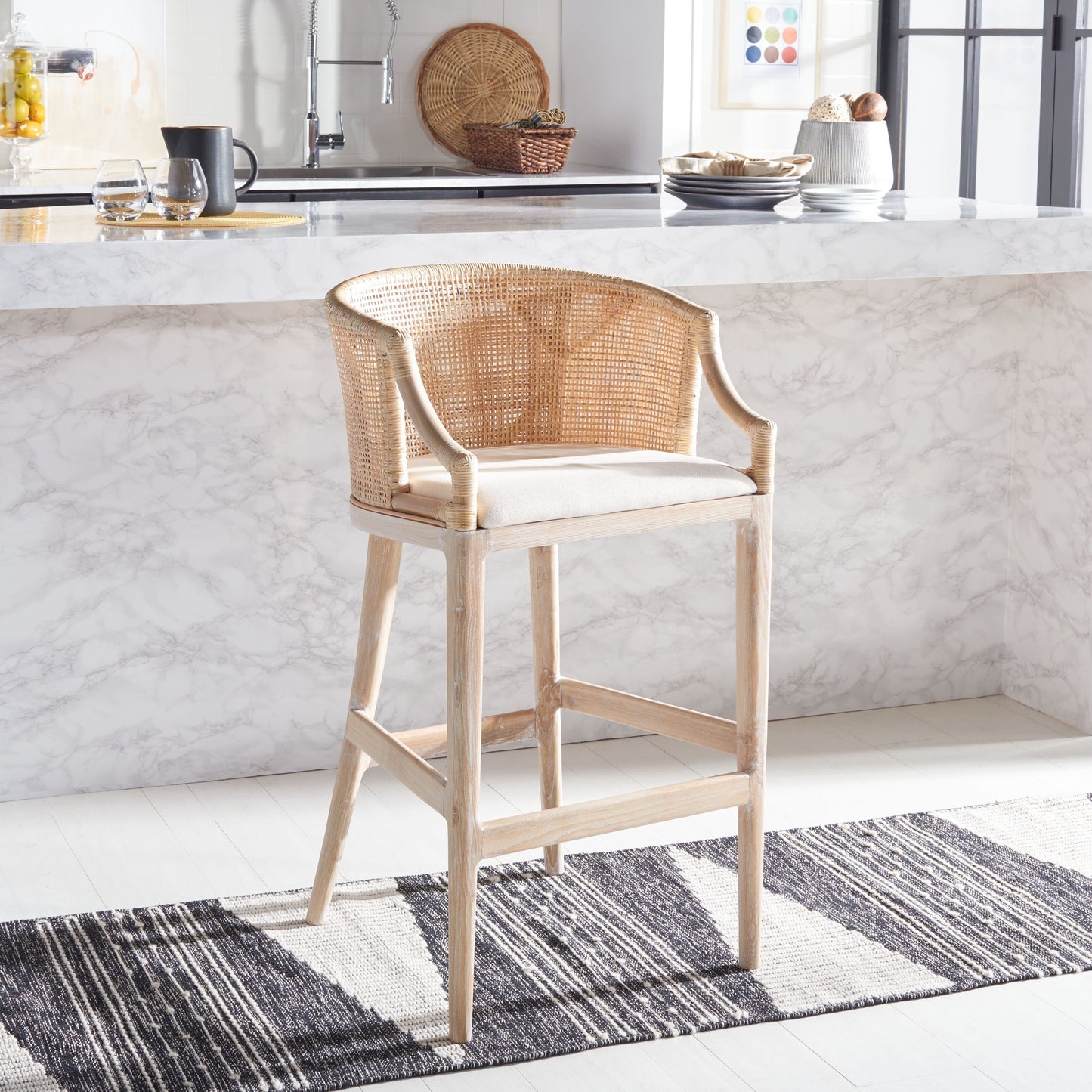 SAFAVIEH Virona sgabello da bar in vimini da 76 cm - 56,5 L x 52 P x 99 A - 56,5Lx52Px99A