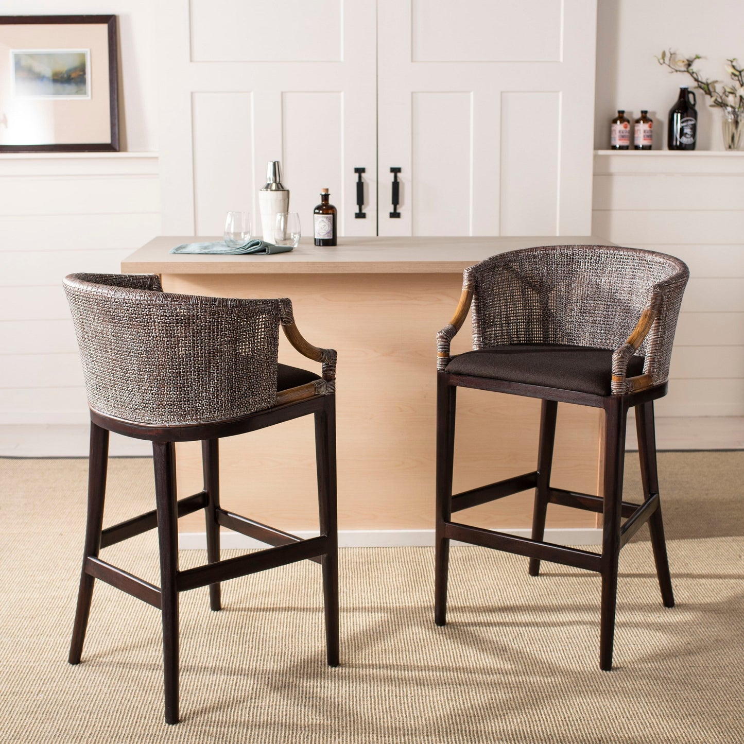 SAFAVIEH Virona sgabello da bar in vimini da 76 cm - 56,5 L x 52 P x 99 A - 56,5Lx52Px99A