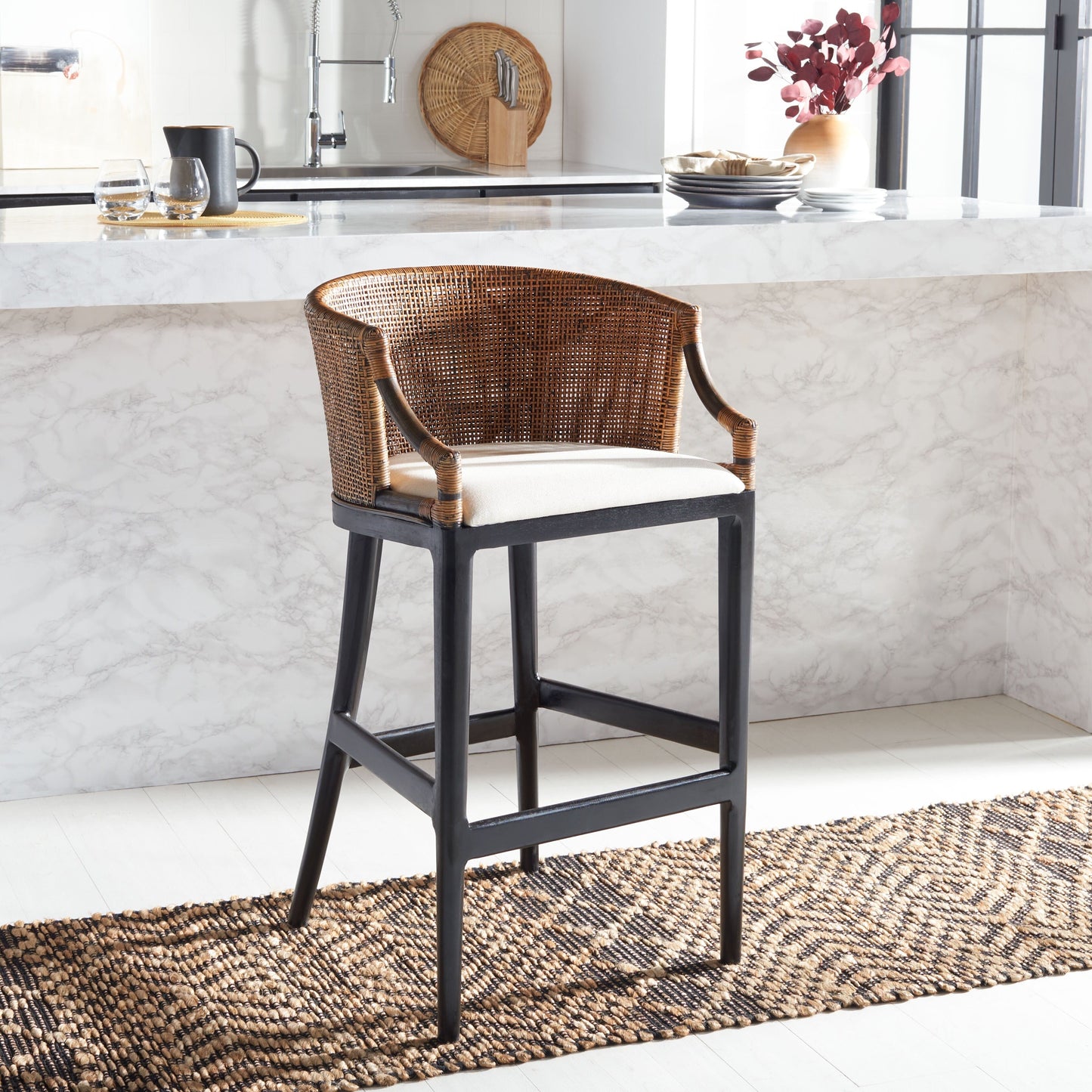 SAFAVIEH Virona sgabello da bar in vimini da 76 cm - 56,5 L x 52 P x 99 A - 56,5Lx52Px99A
