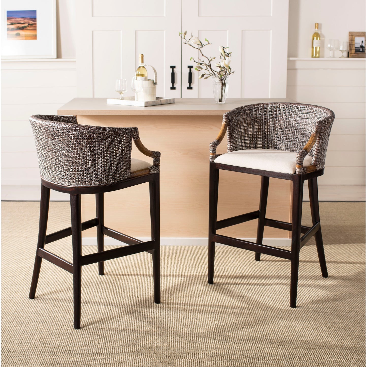 SAFAVIEH Virona sgabello da bar in vimini da 76 cm - 56,5 L x 52 P x 99 A - 56,5Lx52Px99A