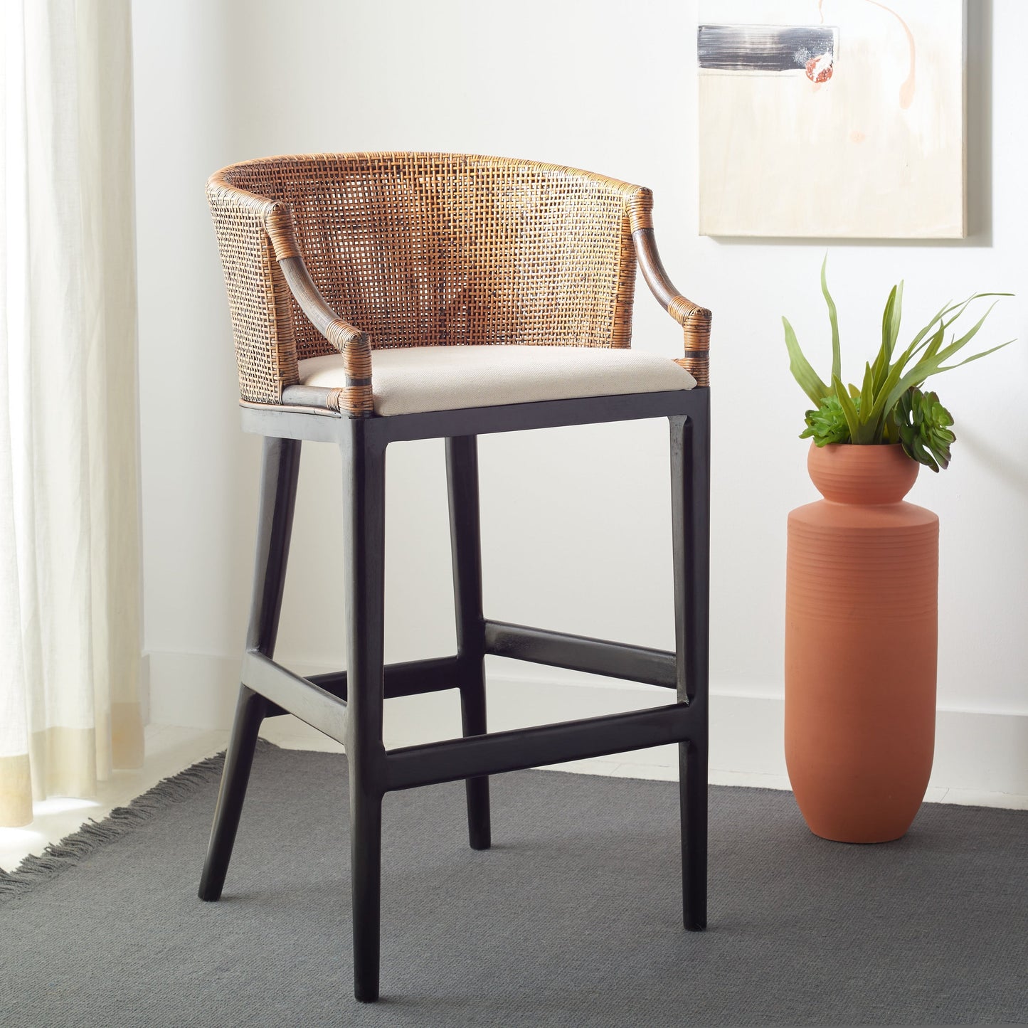 SAFAVIEH Virona sgabello da bar in vimini da 76 cm - 56,5 L x 52 P x 99 A - 56,5Lx52Px99A