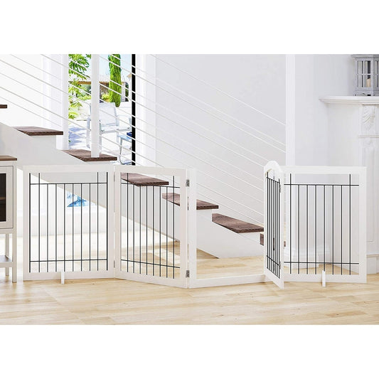 SPIRICH Cancello per cani extra largo da 96 pollici e alto 30 pollici con passaggio a porta, recinzione per animali domestici e cuccioli in rete autoportante