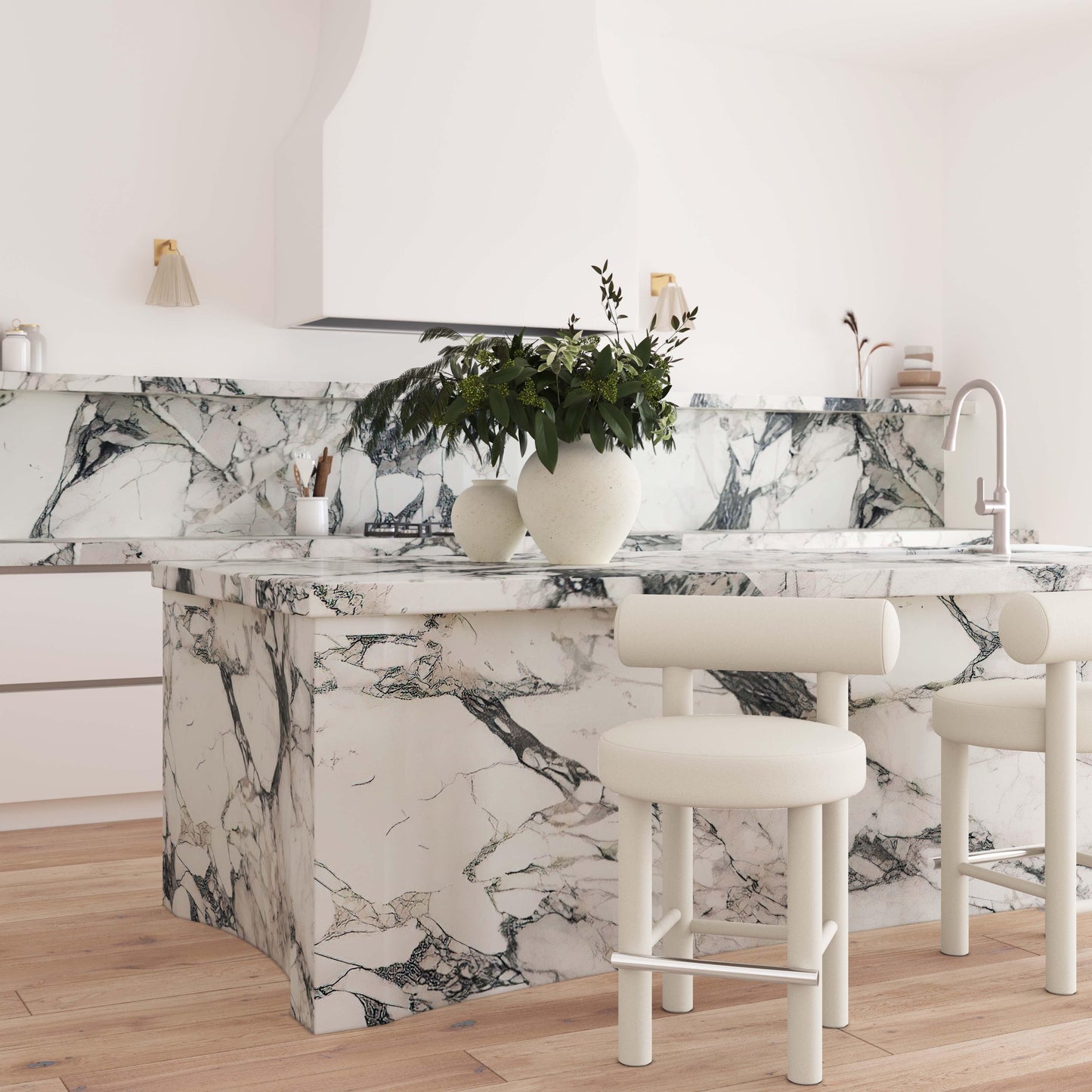 Sgabello da bar Arch Off White in velluto