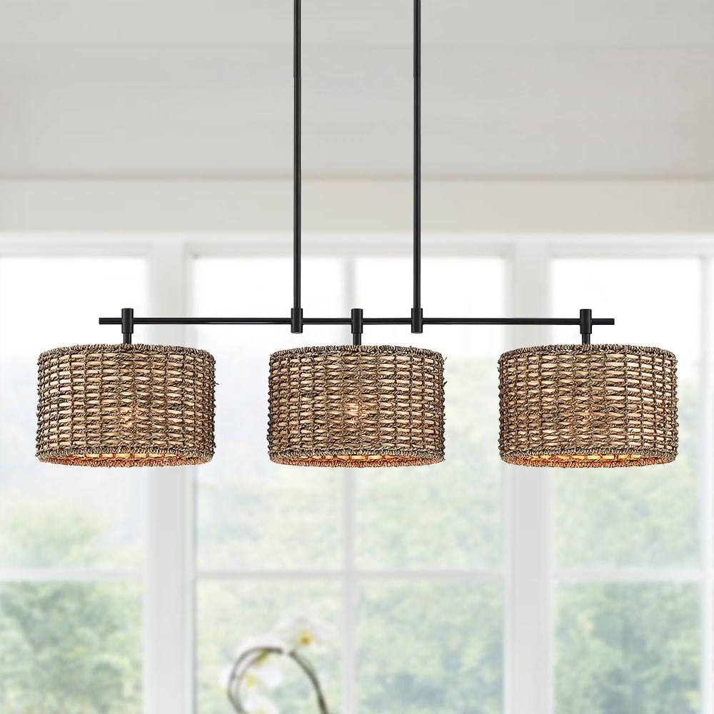 Lampada a sospensione lineare per isola cucina in stile farmhouse, nera, con 3 luci, Sedgy - 41W