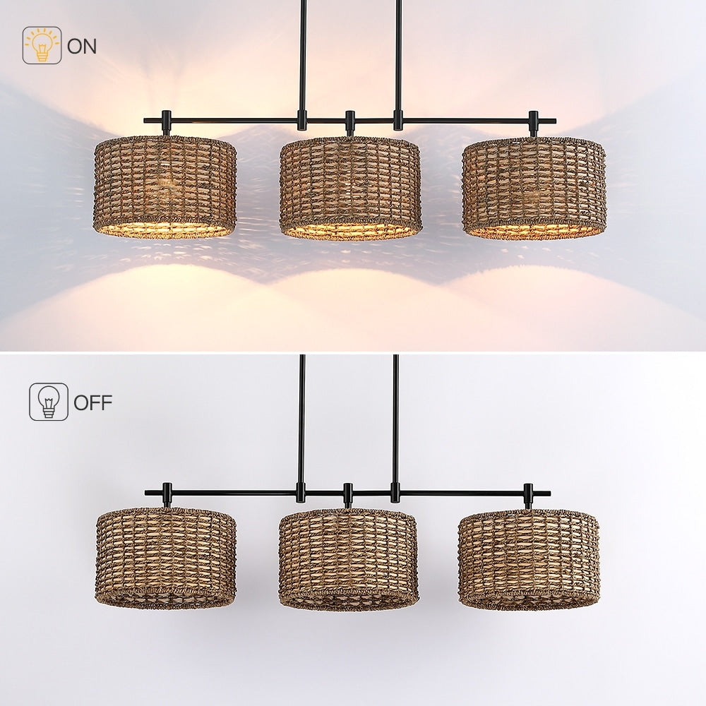 Lampada a sospensione lineare per isola cucina in stile farmhouse, nera, con 3 luci, Sedgy - 41W