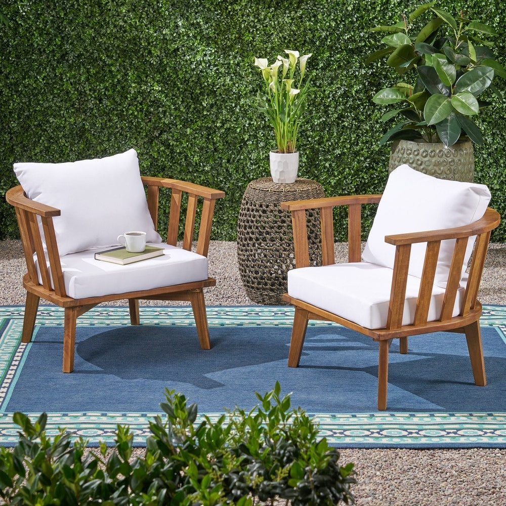 Sedie da giardino Sedona in legno di acacia con cuscini (set da 2) di Christopher Knight Home