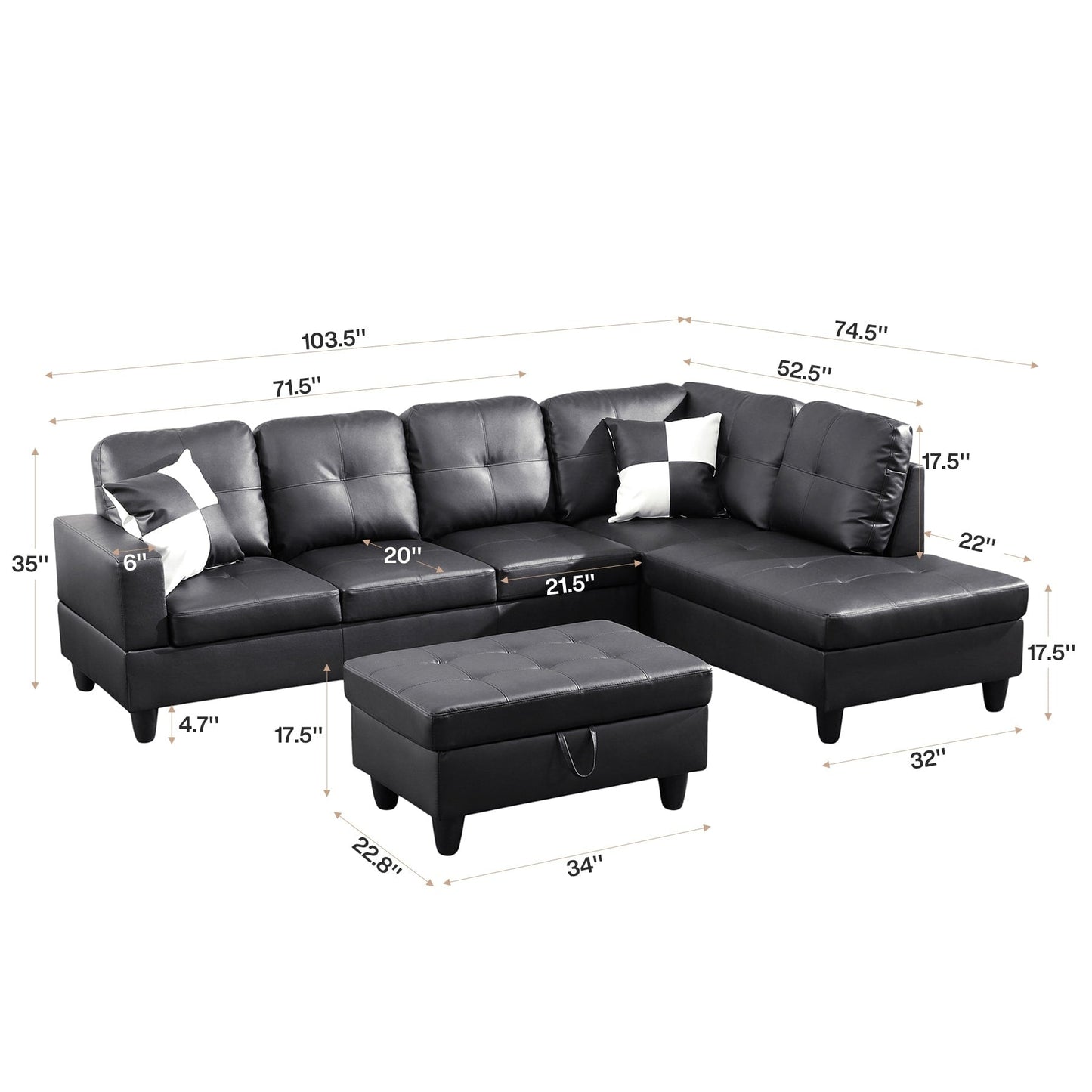 Set di Divani per Soggiorno in Pelle Sintetica Semi PU a 3 Pezzi