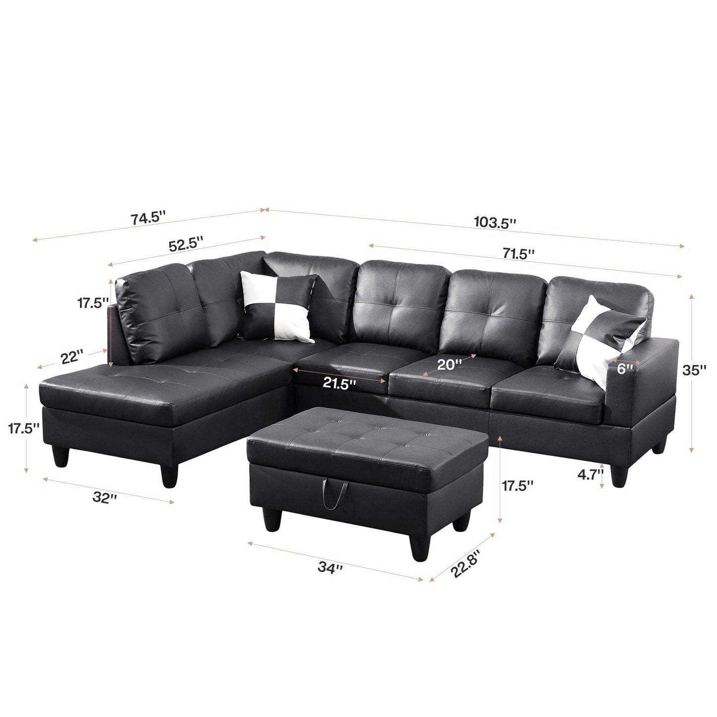 Set di Divani per Soggiorno in Pelle Sintetica Semi PU a 3 Pezzi