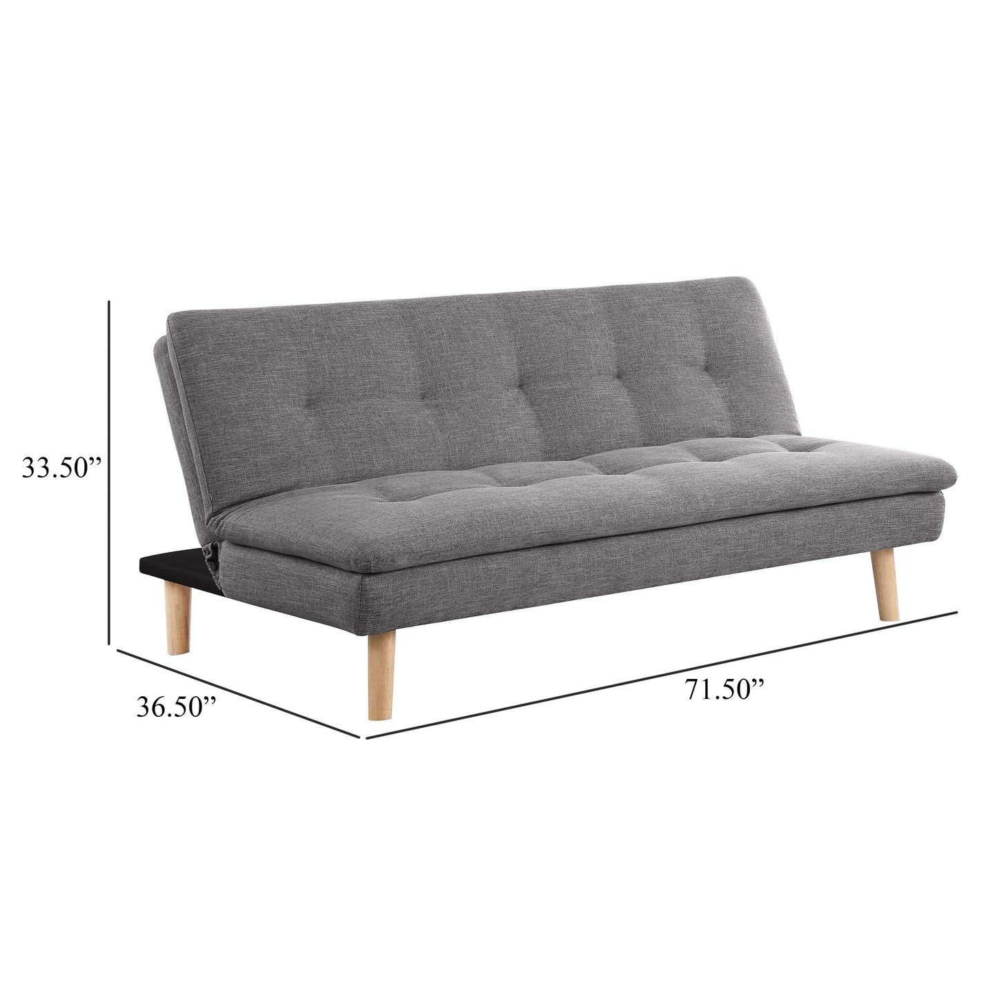 Divano letto trasformabile Siana, tessuto grigio trapuntato, legno marrone, 72 pollici
