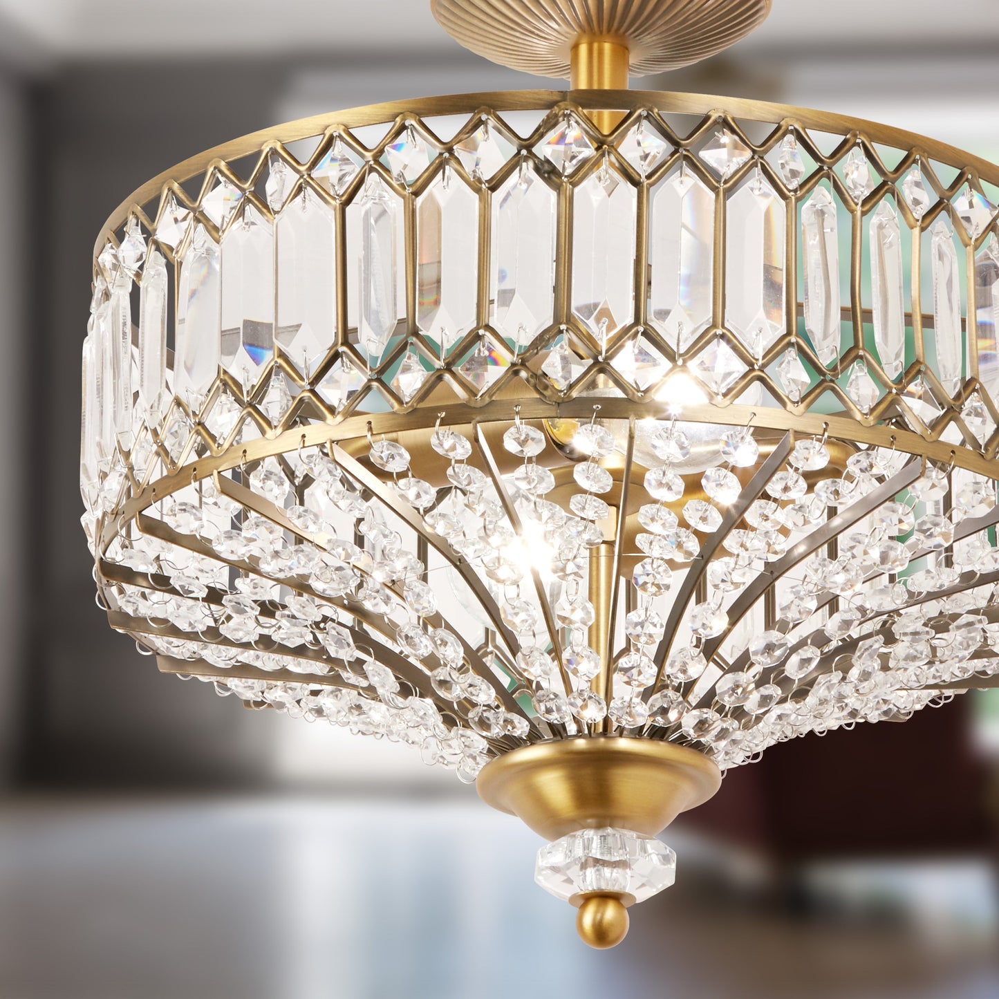 Lampada a sospensione semi-a soffitto Silver Orchid Furey in vetro a strati, color bronzo/oro - 37,5 cm L x 37,5 cm L x 38,8 cm H