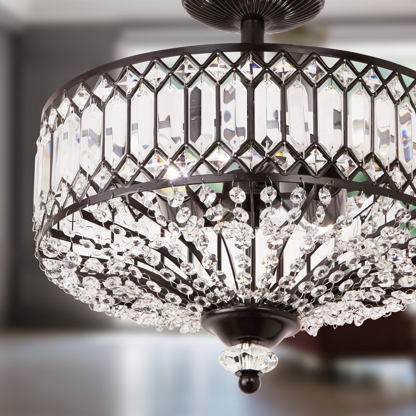 Lampada a sospensione semi-a soffitto Silver Orchid Furey in vetro a strati, color bronzo/oro - 37,5 cm L x 37,5 cm L x 38,8 cm H